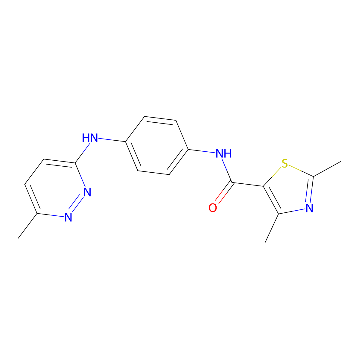 2,4-dimethyl-N-(4-((6-methylpyridazin-3-yl)amino)phenyl)thiazole-5-carboxamide molecular structure, CAS 1207031-19-3
