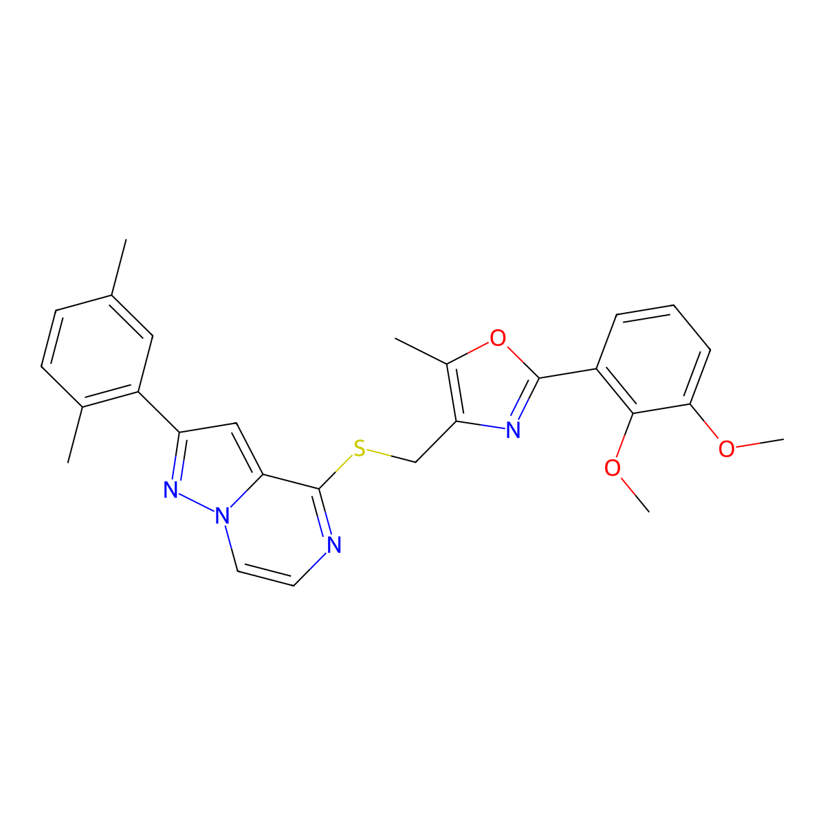 2-(2,3-Dimethoxyphenyl)-4-({[2-(2,5-dimethylphenyl)pyrazolo[1,5-A]pyrazin-4-YL]sulfanyl}methyl)-5-methyl-1,3-oxazole molecular structure, CAS 1207031-20-6