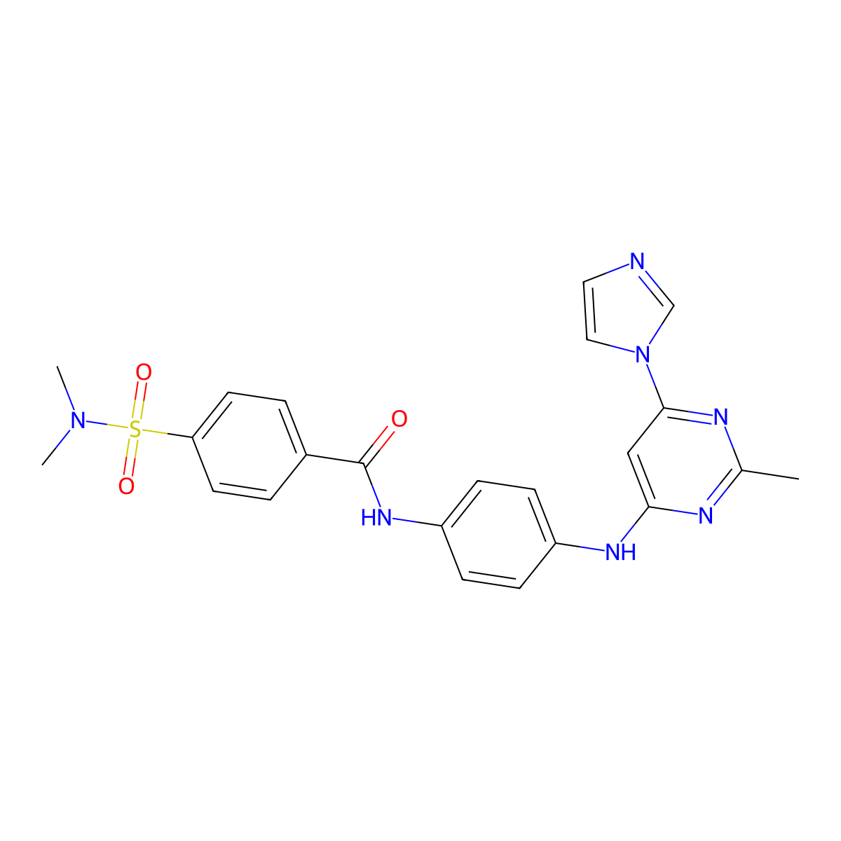 N-(4-((6-(1H-imidazol-1-yl)-2-methylpyrimidin-4-yl)amino)phenyl)-4-(N,N-dimethylsulfamoyl)benzamide molecular structure, CAS 1207031-32-0