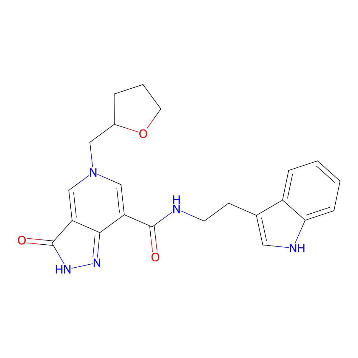 N-(2-(1H-indol-3-yl)ethyl)-3-oxo-5-((tetrahydrofuran-2-yl)methyl)-3,5-dihydro-2H-pyrazolo[4,3-c]pyridine-7-carboxamide molecular structure, CAS 1207031-34-2