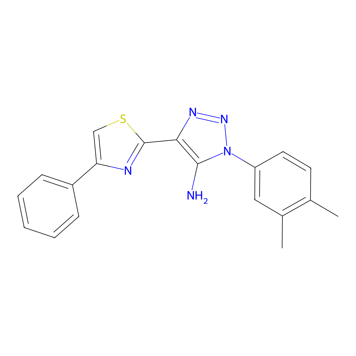 1-(3,4-dimethylphenyl)-4-(4-phenyl-1,3-thiazol-2-yl)-1H-1,2,3-triazol-5-amine molecular structure, CAS 1207031-35-3