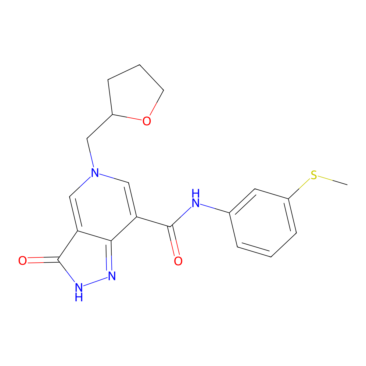 N-(3-(methylthio)phenyl)-3-oxo-5-((tetrahydrofuran-2-yl)methyl)-3,5-dihydro-2H-pyrazolo[4,3-c]pyridine-7-carboxamide molecular structure, CAS 1207031-38-6