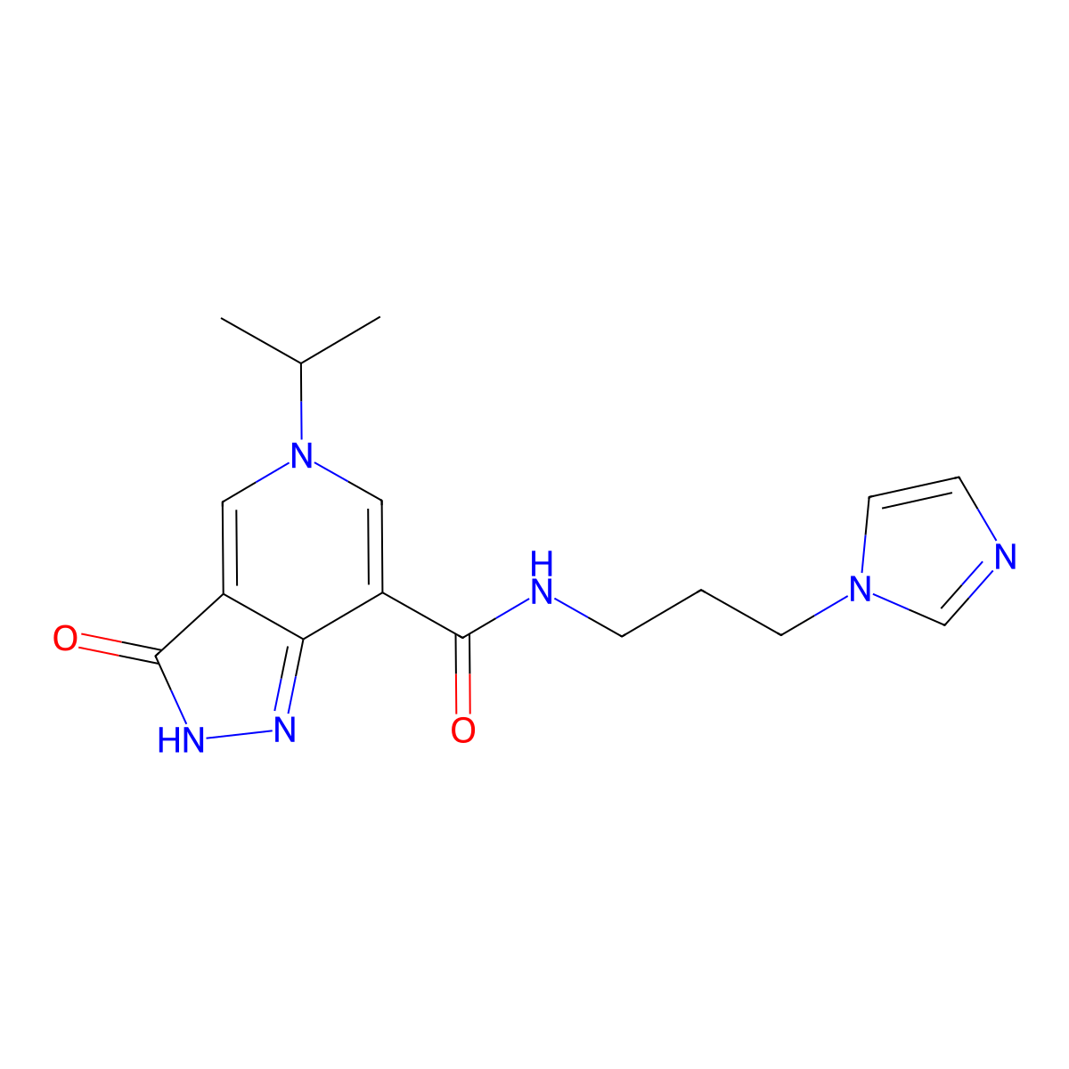 N-(3-(1H-imidazol-1-yl)propyl)-5-isopropyl-3-oxo-3,5-dihydro-2H-pyrazolo[4,3-c]pyridine-7-carboxamide molecular structure, CAS 1207031-39-7