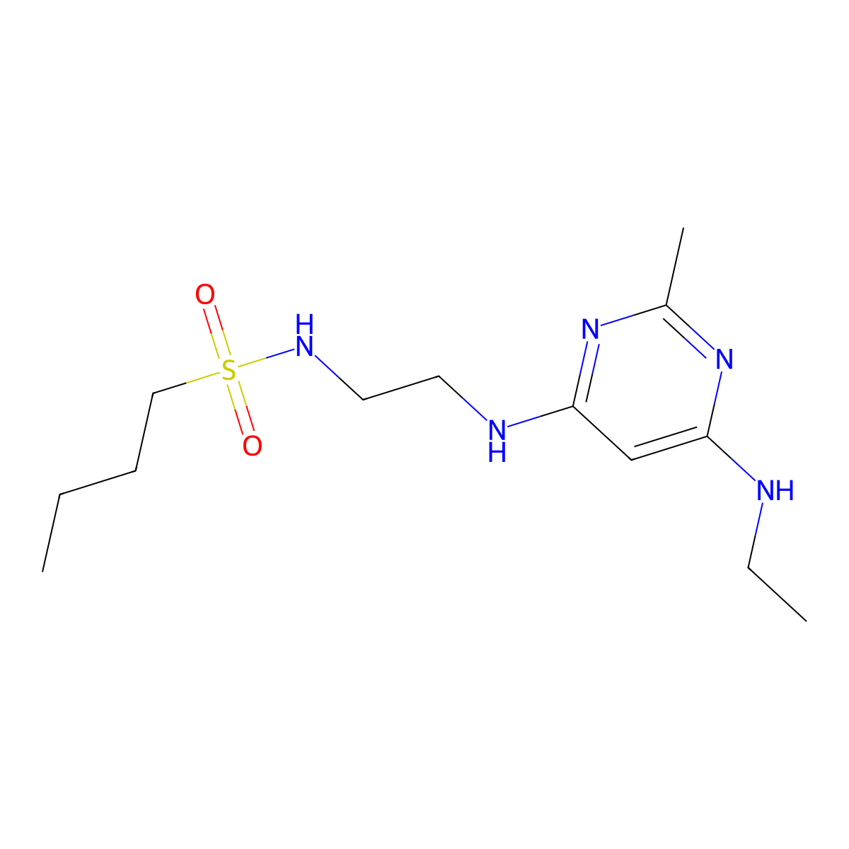N-(2-((6-(ethylamino)-2-methylpyrimidin-4-yl)amino)ethyl)butane-1-sulfonamide molecular structure, CAS 1207031-49-9