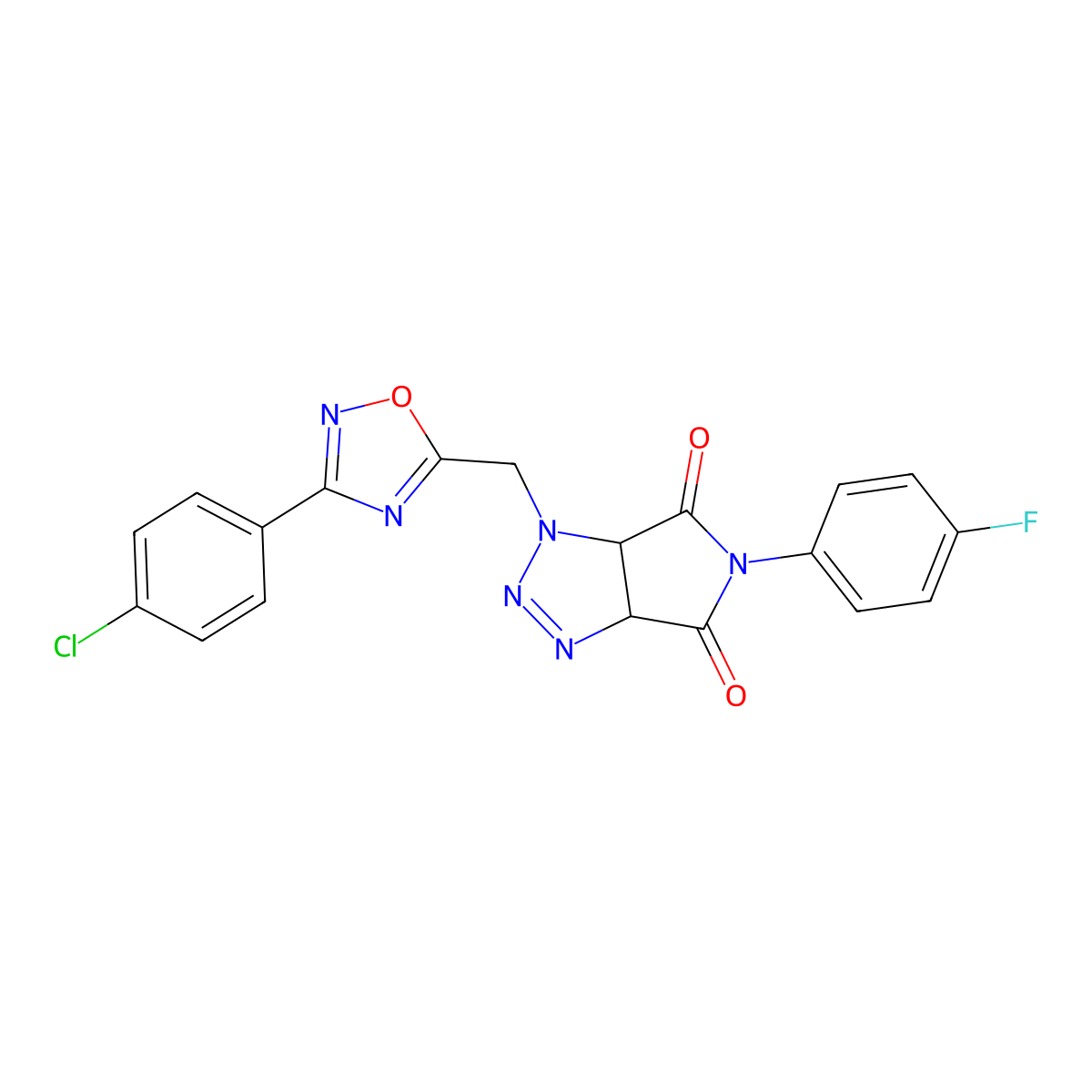 1-{[3-(4-chlorophenyl)-1,2,4-oxadiazol-5-yl]methyl}-5-(4-fluorophenyl)-1H,3aH,4H,5H,6H,6aH-pyrrolo[3,4-d][1,2,3]triazole-4,6-dione molecular structure, CAS 1207031-54-6