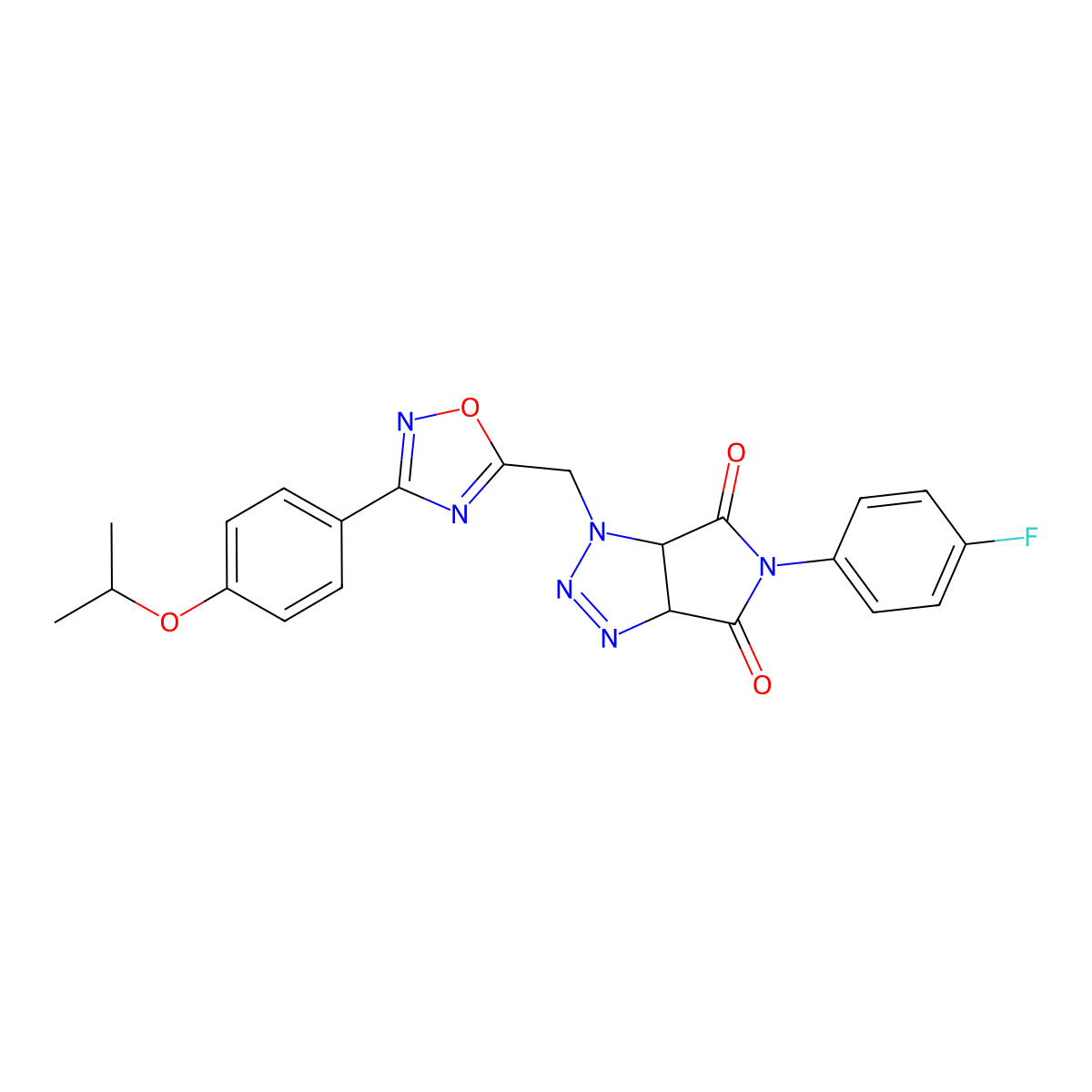 5-(4-fluorophenyl)-1-({3-[4-(propan-2-yloxy)phenyl]-1,2,4-oxadiazol-5-yl}methyl)-1H,3aH,4H,5H,6H,6aH-pyrrolo[3,4-d][1,2,3]triazole-4,6-dione molecular structure, CAS 1207031-57-9