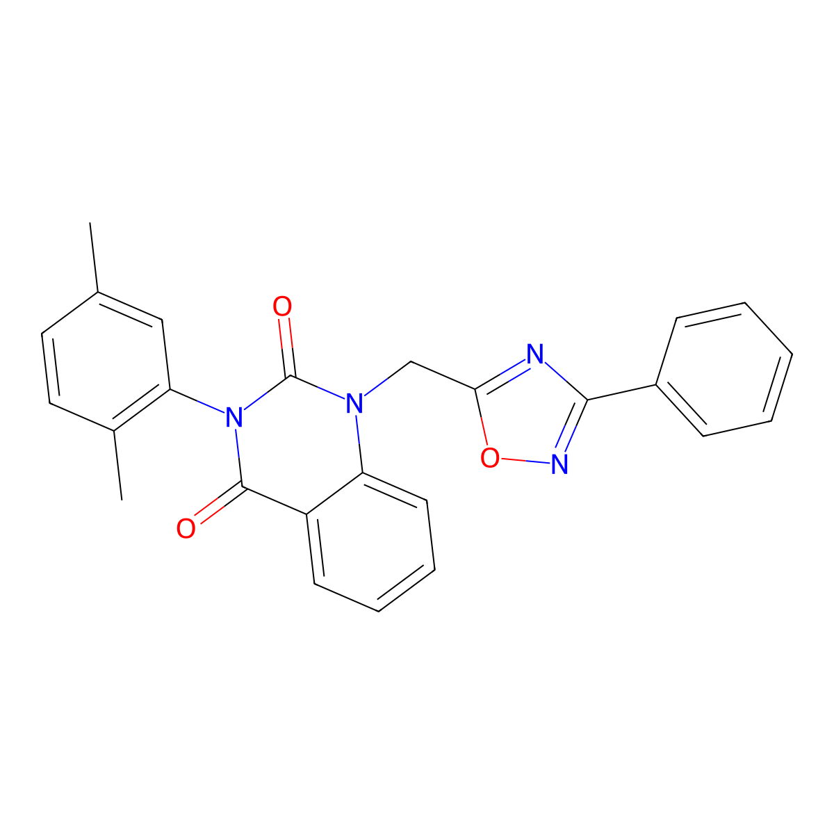 3-(2,5-dimethylphenyl)-1-((3-phenyl-1,2,4-oxadiazol-5-yl)methyl)quinazoline-2,4(1H,3H)-dione molecular structure, CAS 1207031-86-4