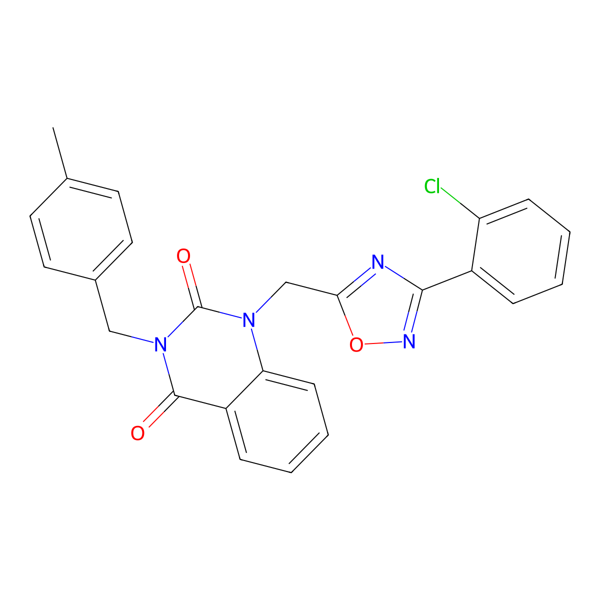 1-((3-(2-chlorophenyl)-1,2,4-oxadiazol-5-yl)methyl)-3-(4-methylbenzyl)quinazoline-2,4(1H,3H)-dione molecular structure, CAS 1207031-96-6