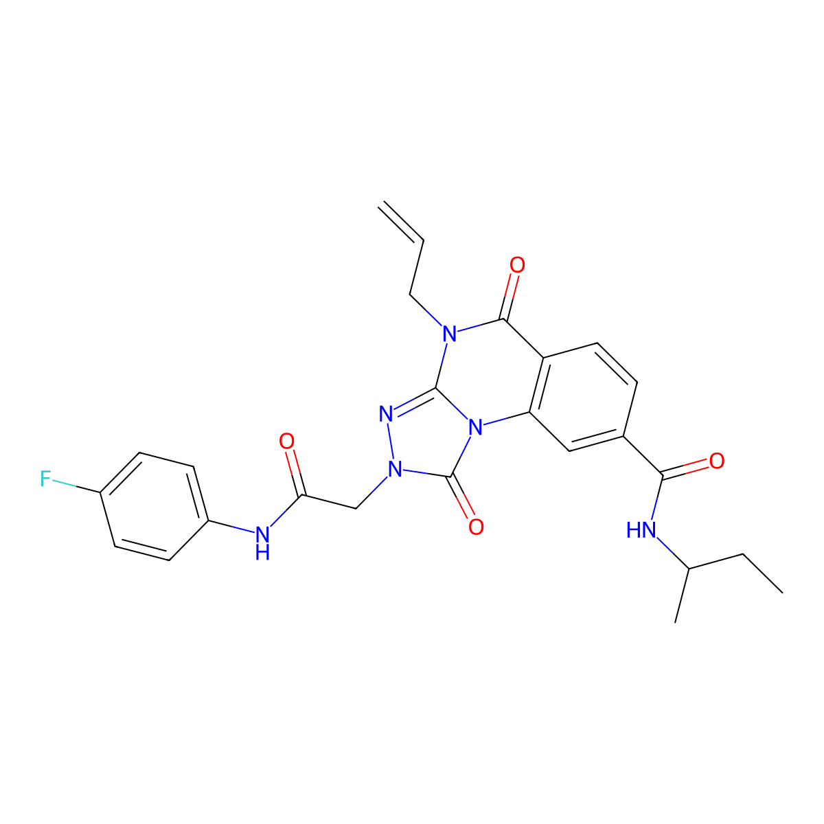4-allyl-N-(sec-butyl)-2-(2-((4-fluorophenyl)amino)-2-oxoethyl)-1,5-dioxo-1,2,4,5-tetrahydro-[1,2,4]triazolo[4,3-a]quinazoline-8-carboxamide molecular structure, CAS 1207032-00-5