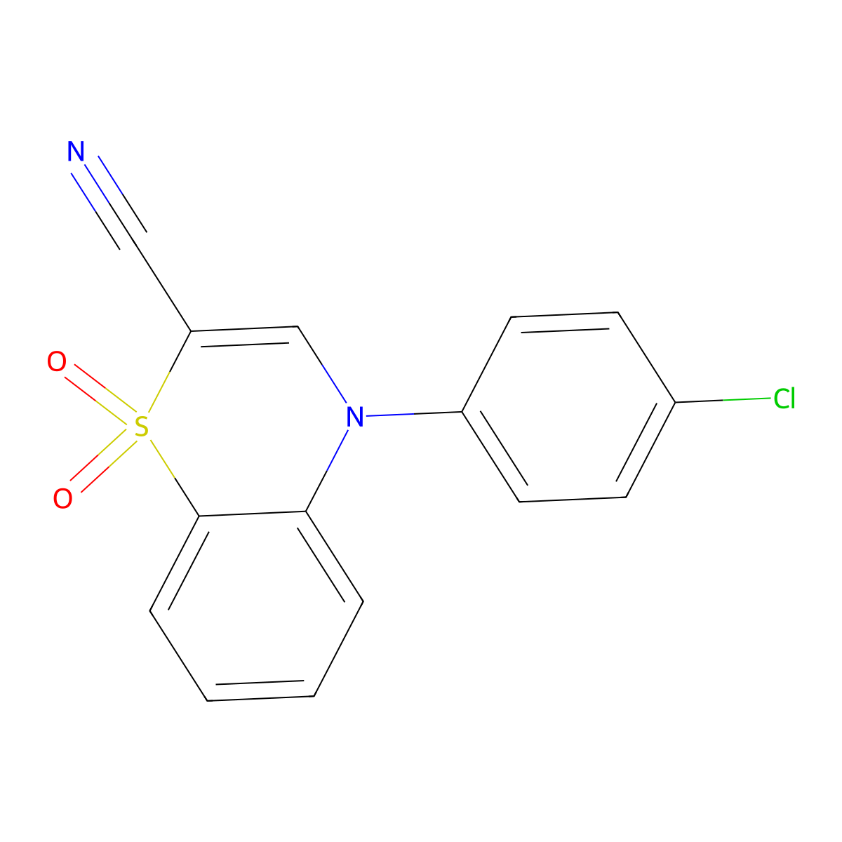 4-(4-chlorophenyl)-4H-1,4-benzothiazine-2-carbonitrile 1,1-dioxide molecular structure, CAS 1207032-02-7
