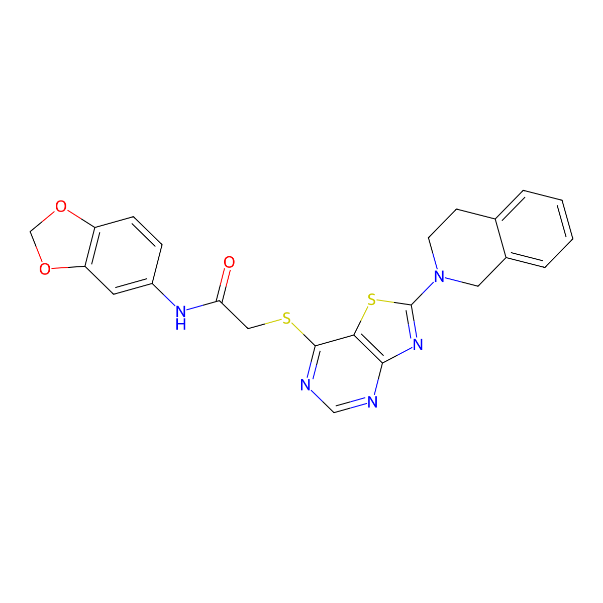 N-(benzo[d][1,3]dioxol-5-yl)-2-((2-(3,4-dihydroisoquinolin-2(1H)-yl)thiazolo[4,5-d]pyrimidin-7-yl)thio)acetamide molecular structure, CAS 1207032-06-1