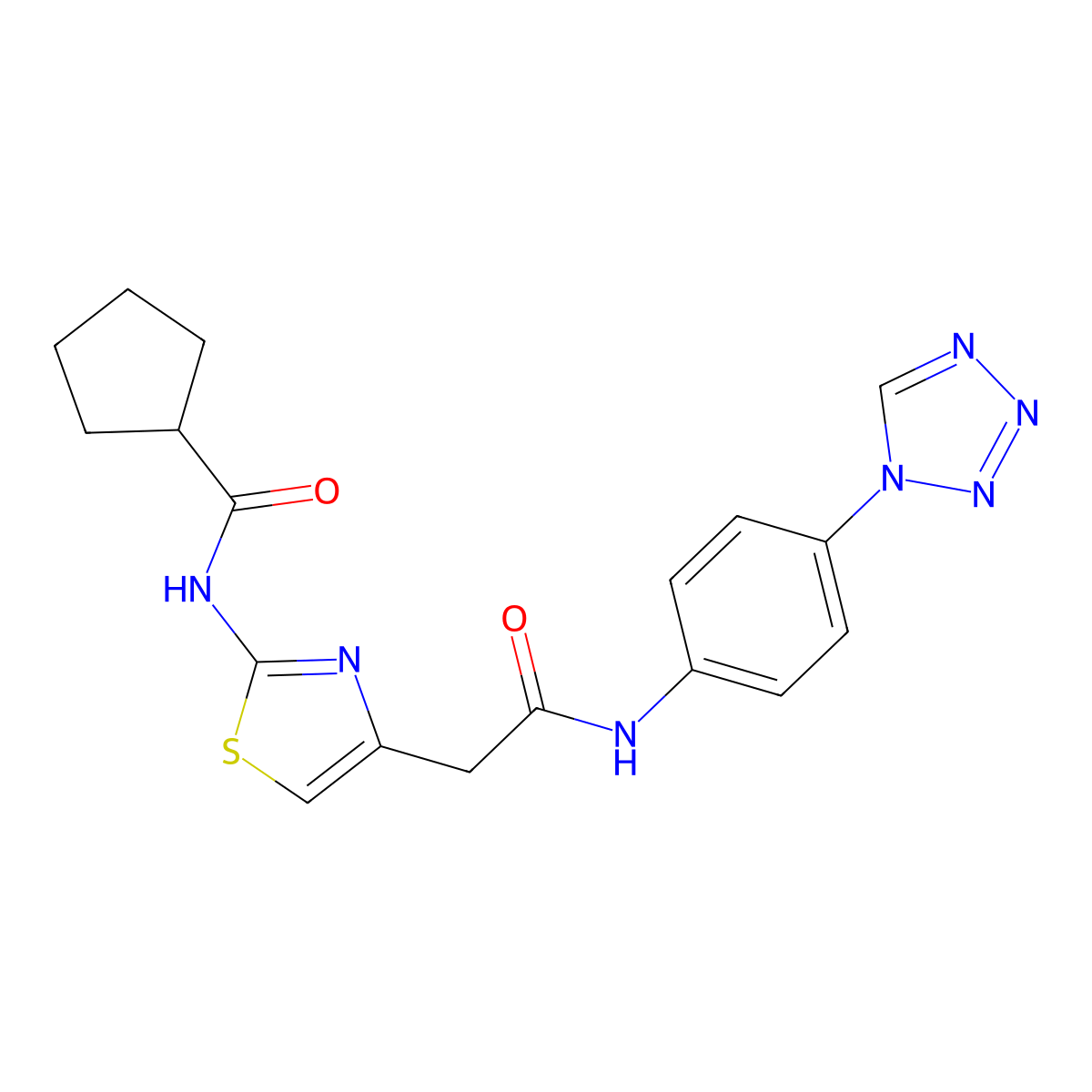 N-(4-(2-((4-(1H-tetrazol-1-yl)phenyl)amino)-2-oxoethyl)thiazol-2-yl)cyclopentanecarboxamide molecular structure, CAS 1207032-11-8