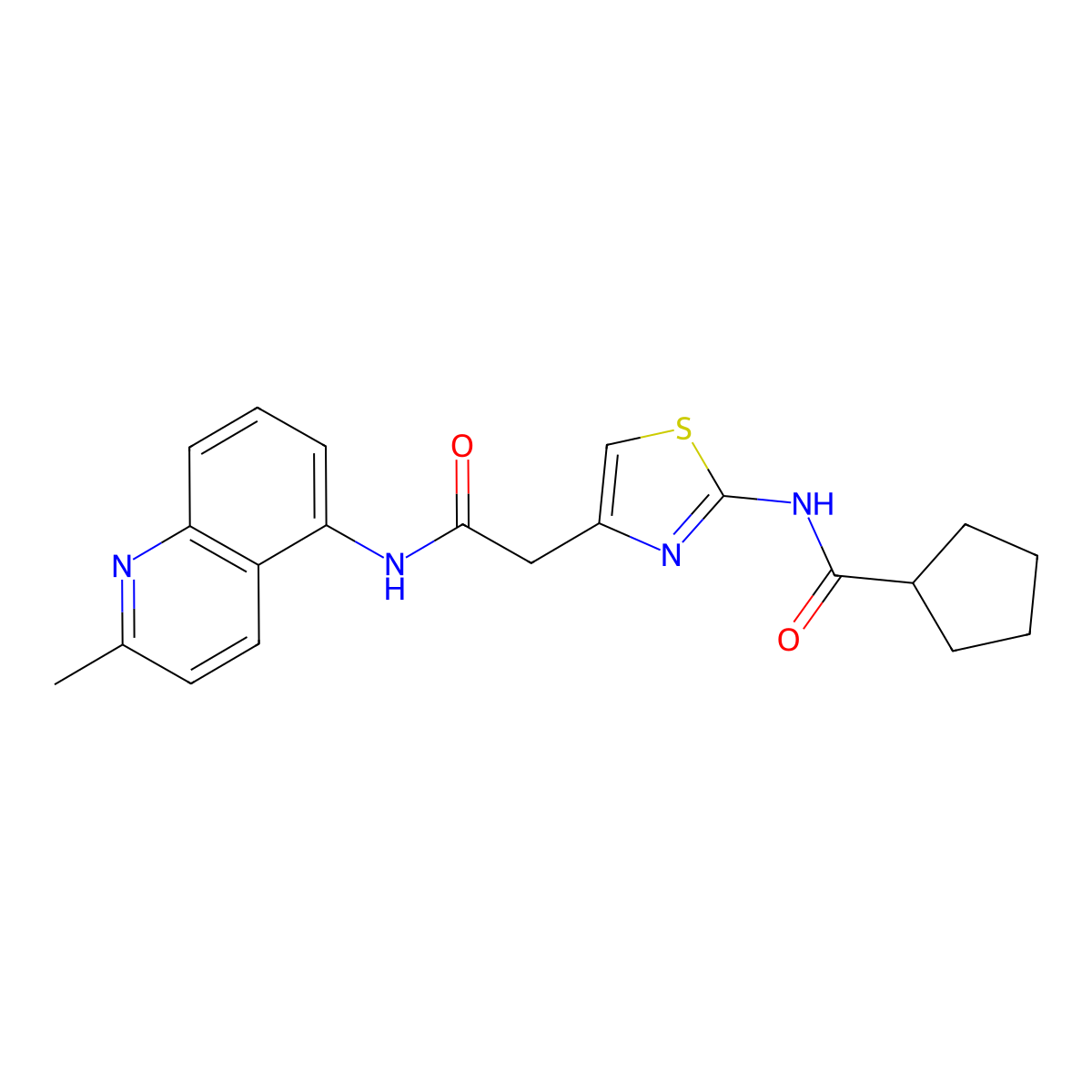 N-(4-(2-((2-methylquinolin-5-yl)amino)-2-oxoethyl)thiazol-2-yl)cyclopentanecarboxamide molecular structure, CAS 1207032-17-4