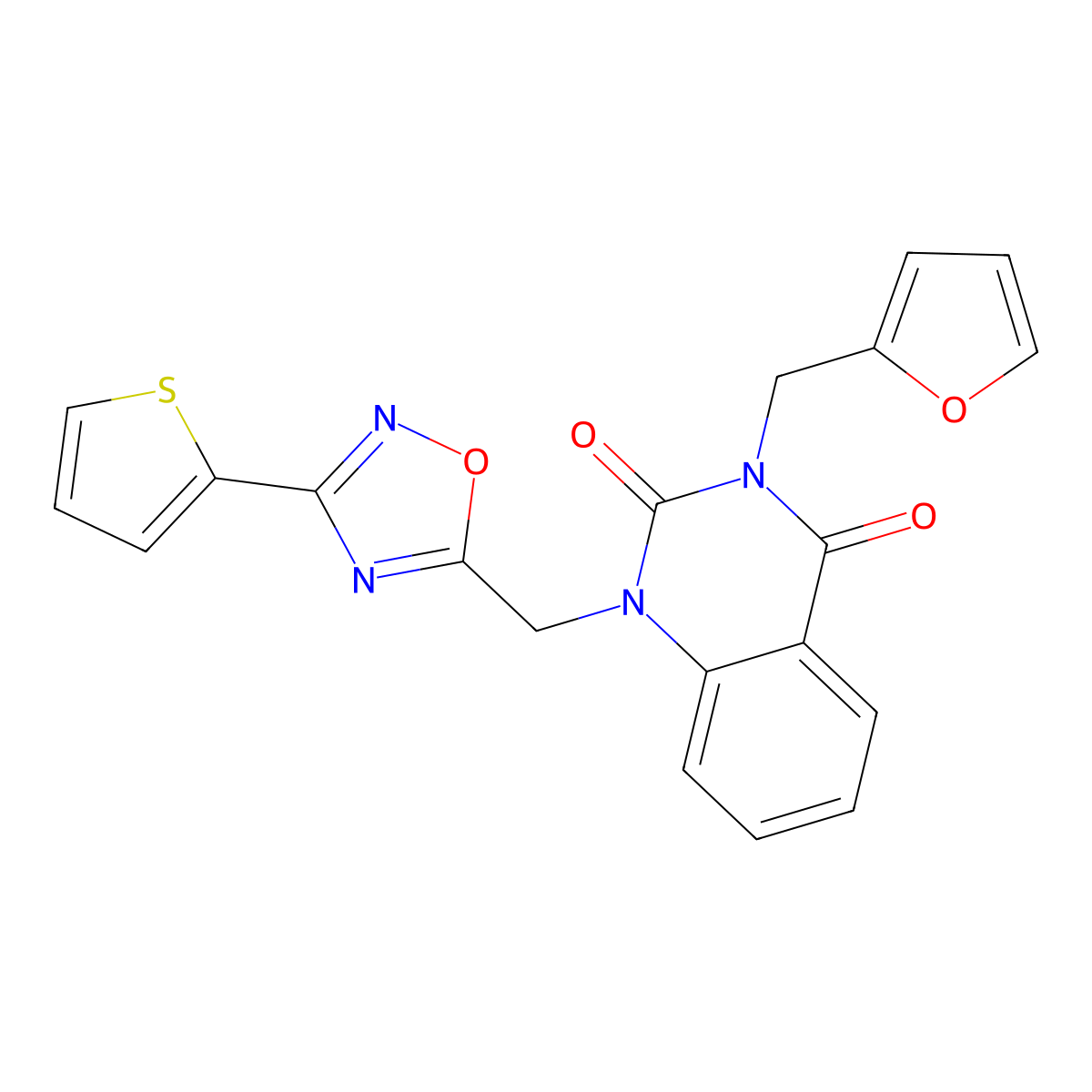 3-(furan-2-ylmethyl)-1-((3-(thiophen-2-yl)-1,2,4-oxadiazol-5-yl)methyl)quinazoline-2,4(1H,3H)-dione molecular structure, CAS 1207032-22-1