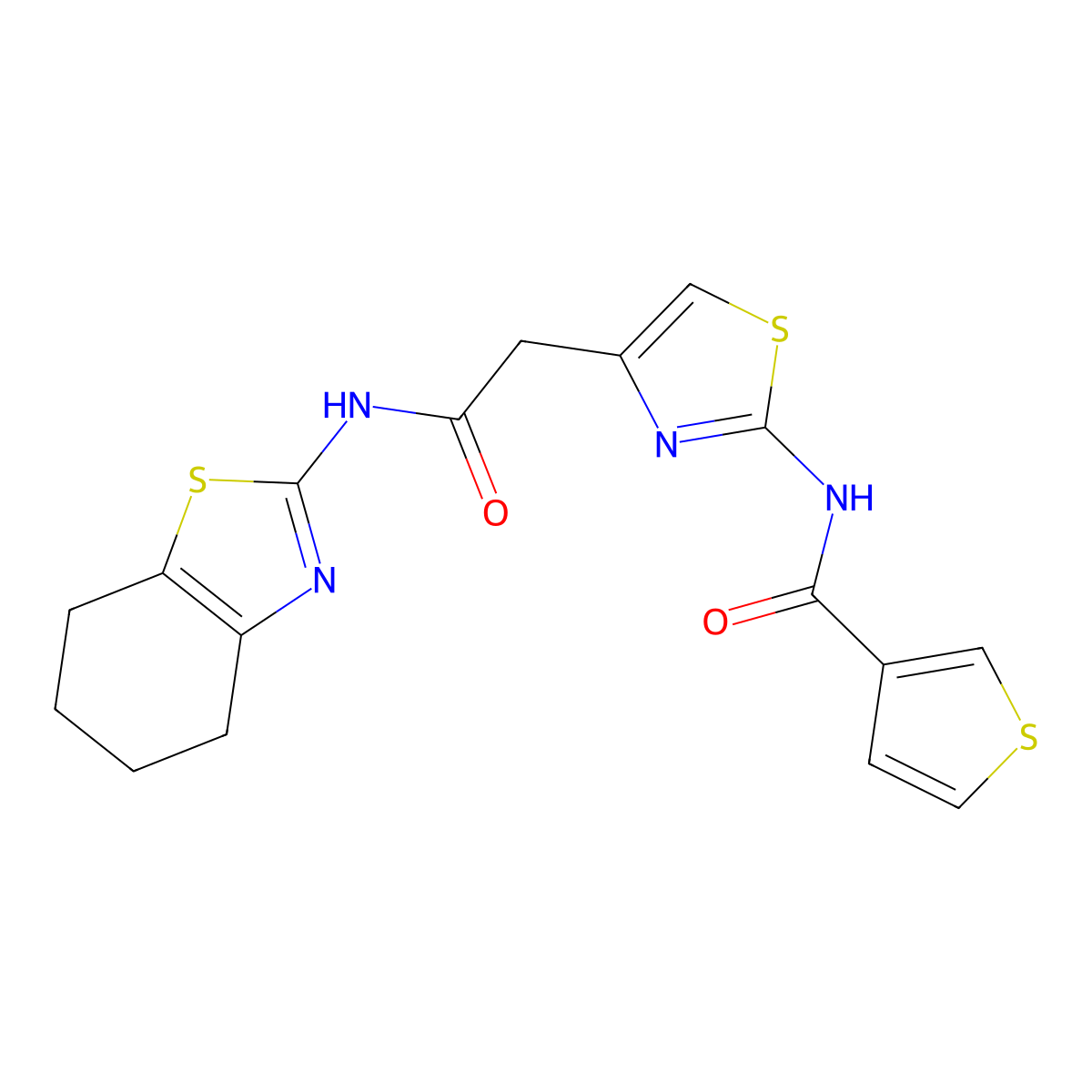 N-(4-(2-oxo-2-((4,5,6,7-tetrahydrobenzo[d]thiazol-2-yl)amino)ethyl)thiazol-2-yl)thiophene-3-carboxamide molecular structure, CAS 1207032-27-6