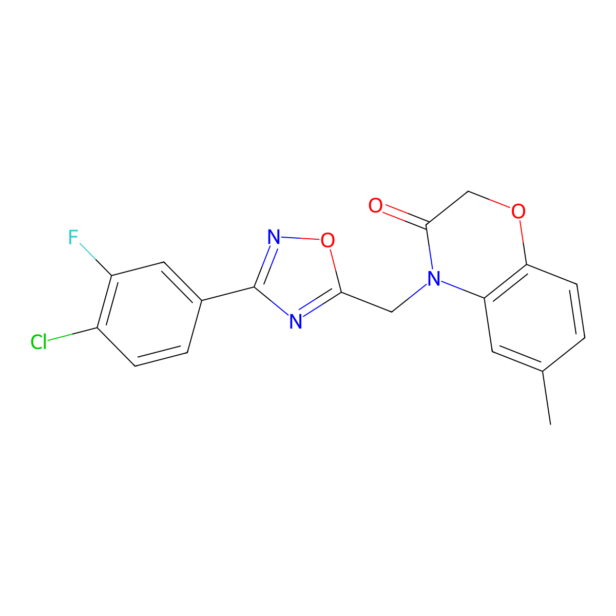 4-((3-(4-chloro-3-fluorophenyl)-1,2,4-oxadiazol-5-yl)methyl)-6-methyl-2H-benzo[b][1,4]oxazin-3(4H)-one molecular structure, CAS 1207032-29-8