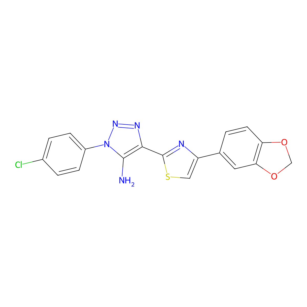 4-(4-(benzo[d][1,3]dioxol-5-yl)thiazol-2-yl)-1-(4-chlorophenyl)-1H-1,2,3-triazol-5-amine molecular structure, CAS 1207032-36-7