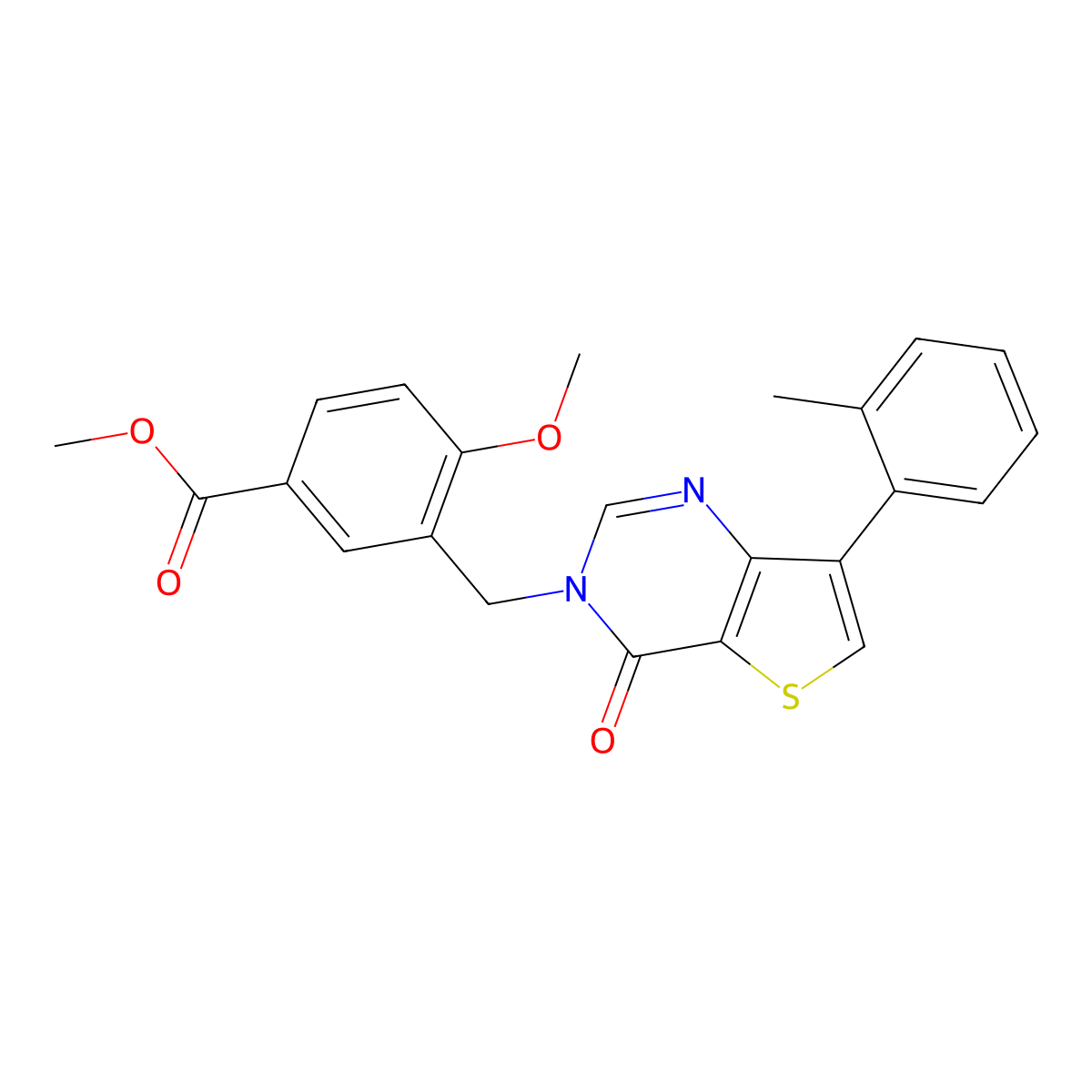 methyl 4-methoxy-3-{[7-(2-methylphenyl)-4-oxothieno[3,2-d]pyrimidin-3(4H)-yl]methyl}benzoate molecular structure, CAS 1207032-38-9