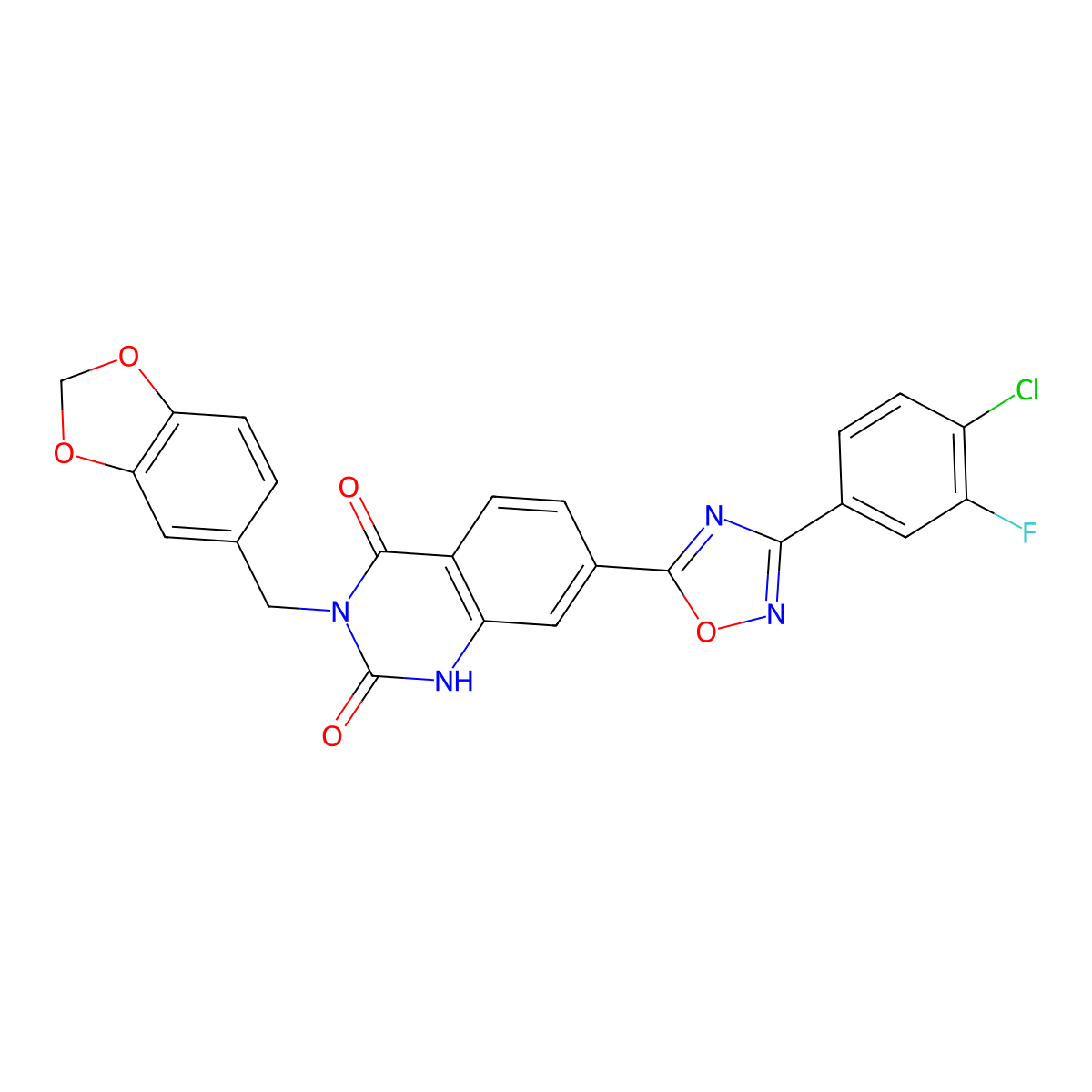 3-[(2H-1,3-benzodioxol-5-yl)methyl]-7-[3-(4-chloro-3-fluorophenyl)-1,2,4-oxadiazol-5-yl]-1,2,3,4-tetrahydroquinazoline-2,4-dione molecular structure, CAS 1207032-41-4