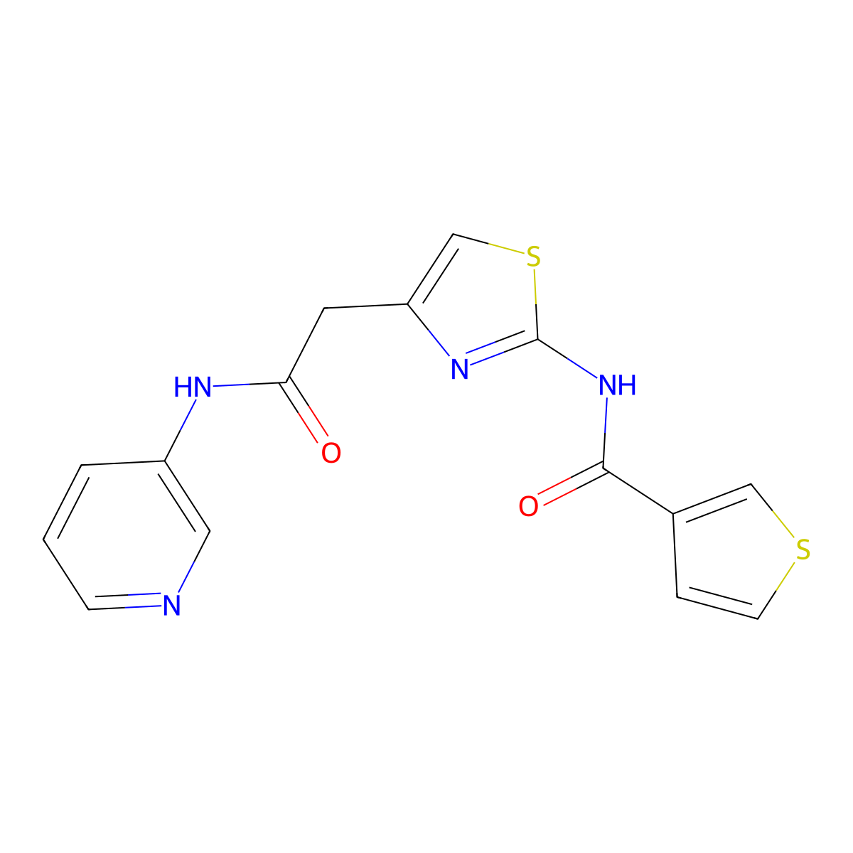 N-(4-(2-oxo-2-(pyridin-3-ylamino)ethyl)thiazol-2-yl)thiophene-3-carboxamide molecular structure, CAS 1207032-43-6