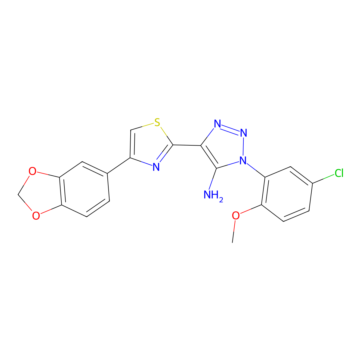 4-(4-(benzo[d][1,3]dioxol-5-yl)thiazol-2-yl)-1-(5-chloro-2-methoxyphenyl)-1H-1,2,3-triazol-5-amine molecular structure, CAS 1207032-47-0