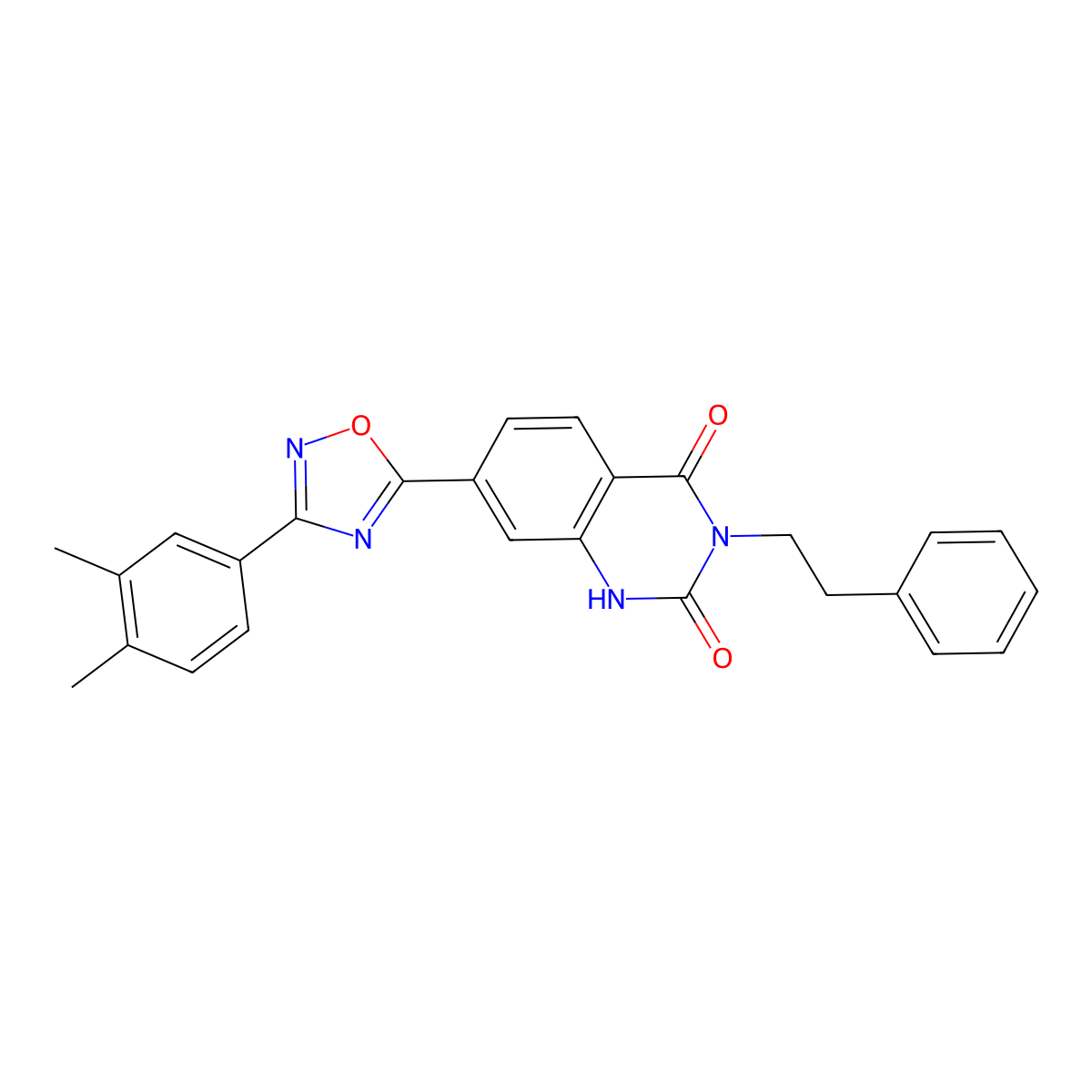 7-(3-(3,4-dimethylphenyl)-1,2,4-oxadiazol-5-yl)-3-phenethylquinazoline-2,4(1H,3H)-dione molecular structure, CAS 1207032-50-5