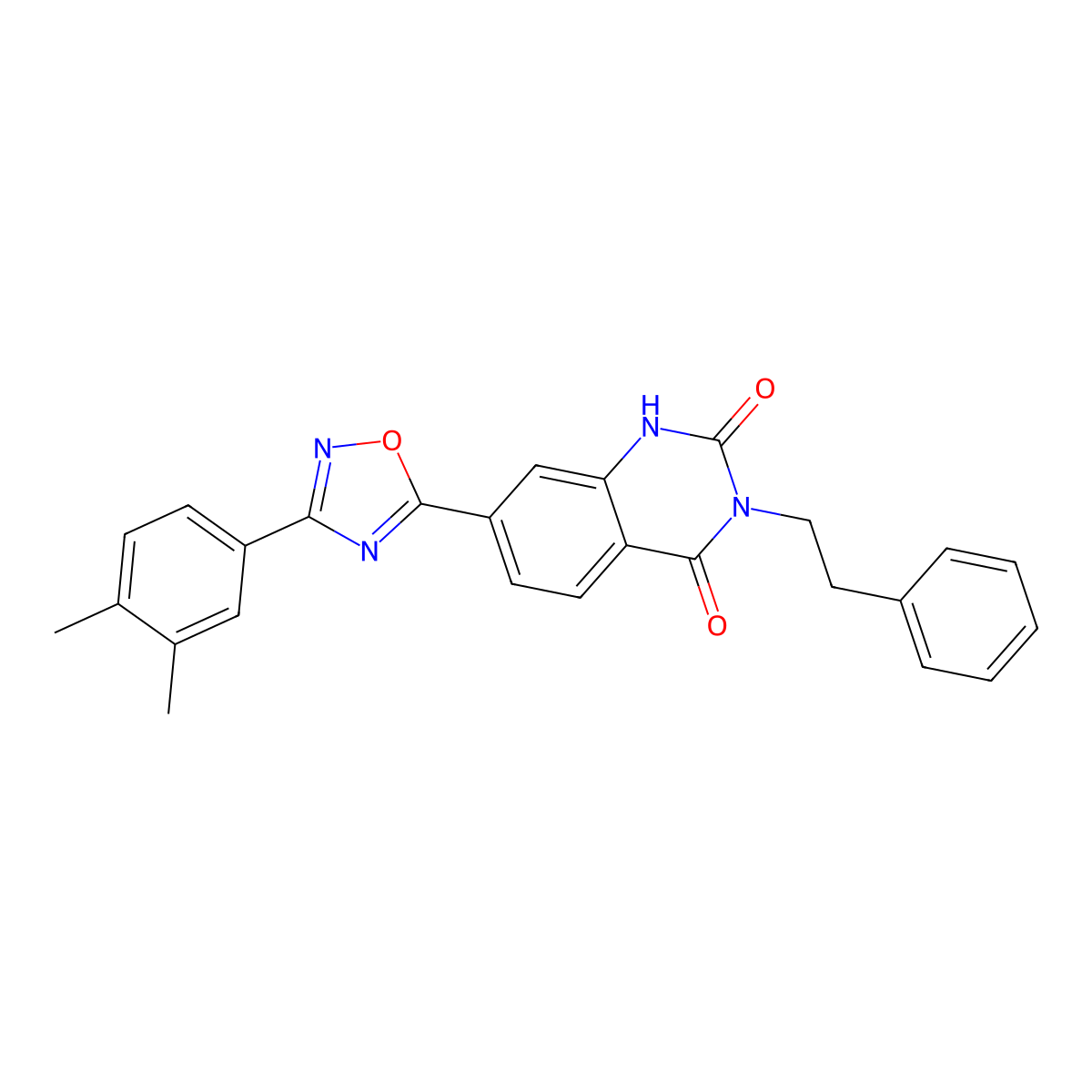7-(3-(3,4-dimethylphenyl)-1,2,4-oxadiazol-5-yl)-3-phenethylquinazoline-2,4(1H,3H)-dione molecular structure, CAS 1207032-50-5