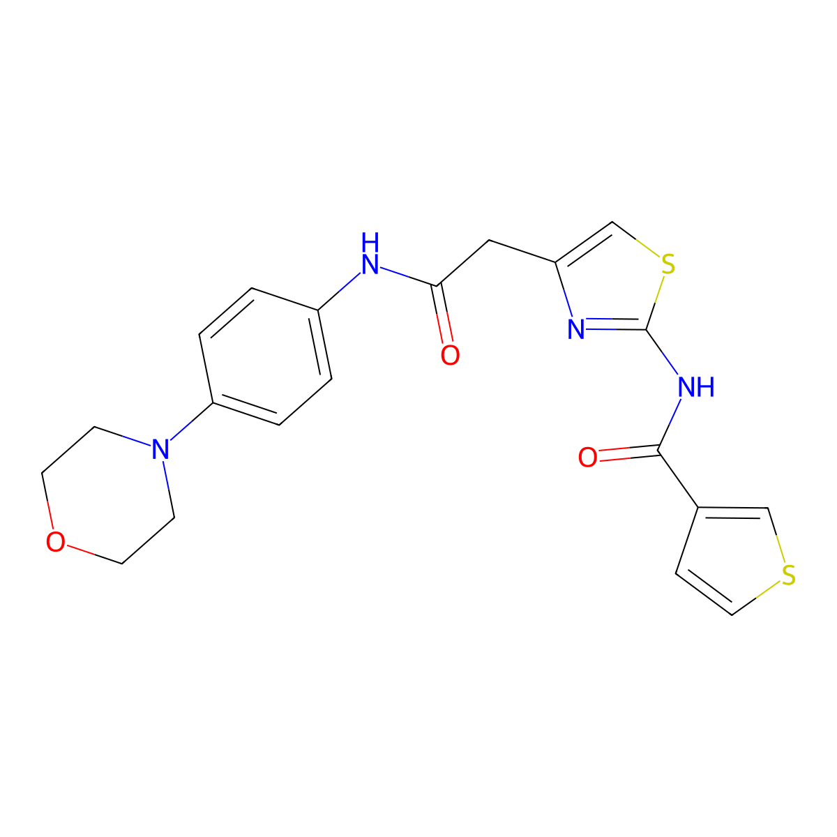 N-(4-(2-((4-morpholinophenyl)amino)-2-oxoethyl)thiazol-2-yl)thiophene-3-carboxamide molecular structure, CAS 1207032-54-9