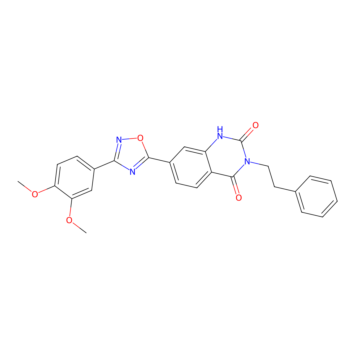 7-(3-(3,4-dimethoxyphenyl)-1,2,4-oxadiazol-5-yl)-3-phenethylquinazoline-2,4(1H,3H)-dione molecular structure, CAS 1207032-58-3