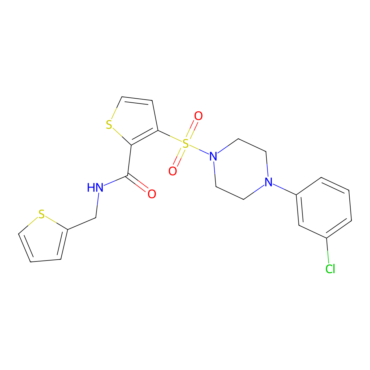 3-((4-(3-chlorophenyl)piperazin-1-yl)sulfonyl)-N-(thiophen-2-ylmethyl)thiophene-2-carboxamide molecular structure, CAS 1207032-59-4