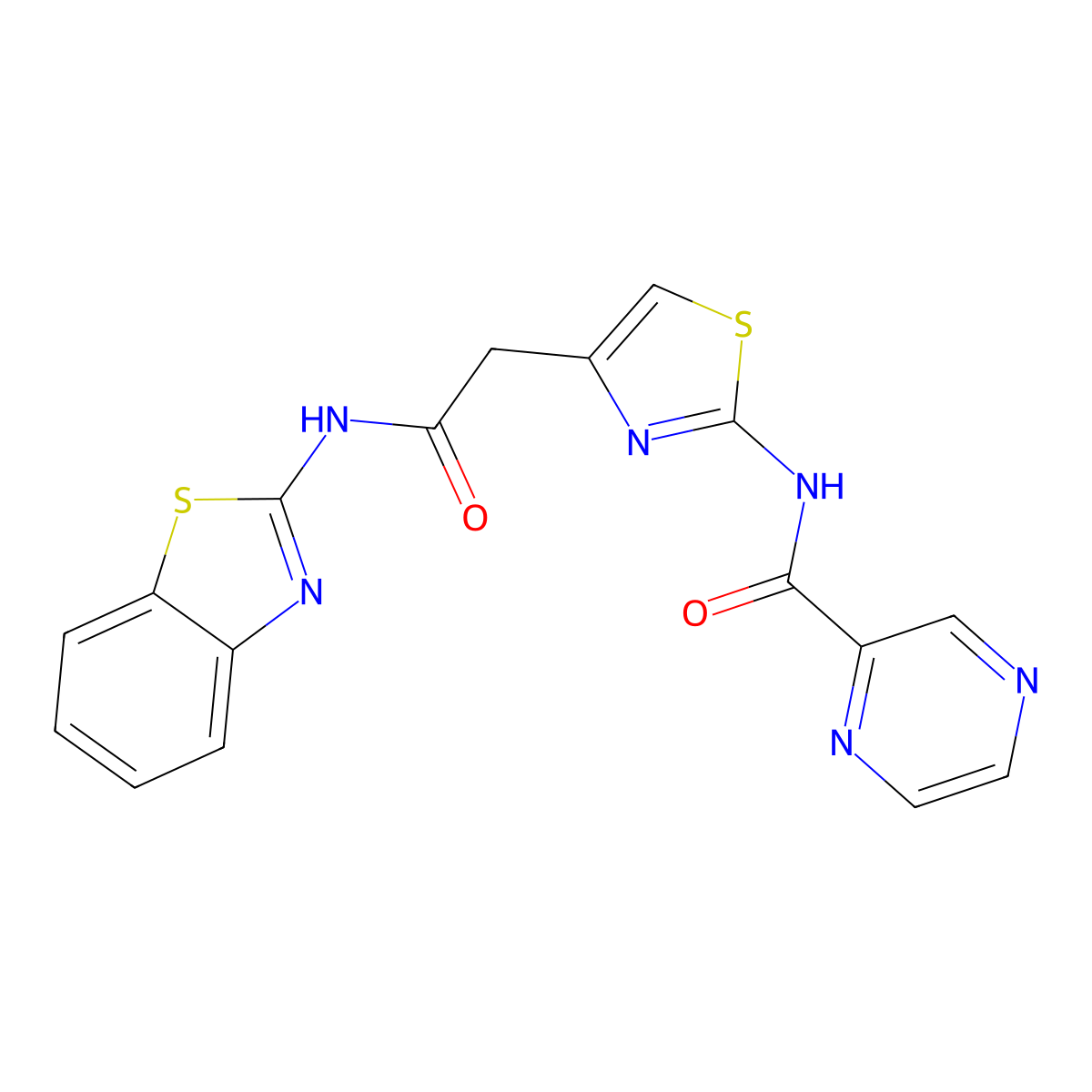 N-(4-(2-(benzo[d]thiazol-2-ylamino)-2-oxoethyl)thiazol-2-yl)pyrazine-2-carboxamide molecular structure, CAS 1207032-60-7