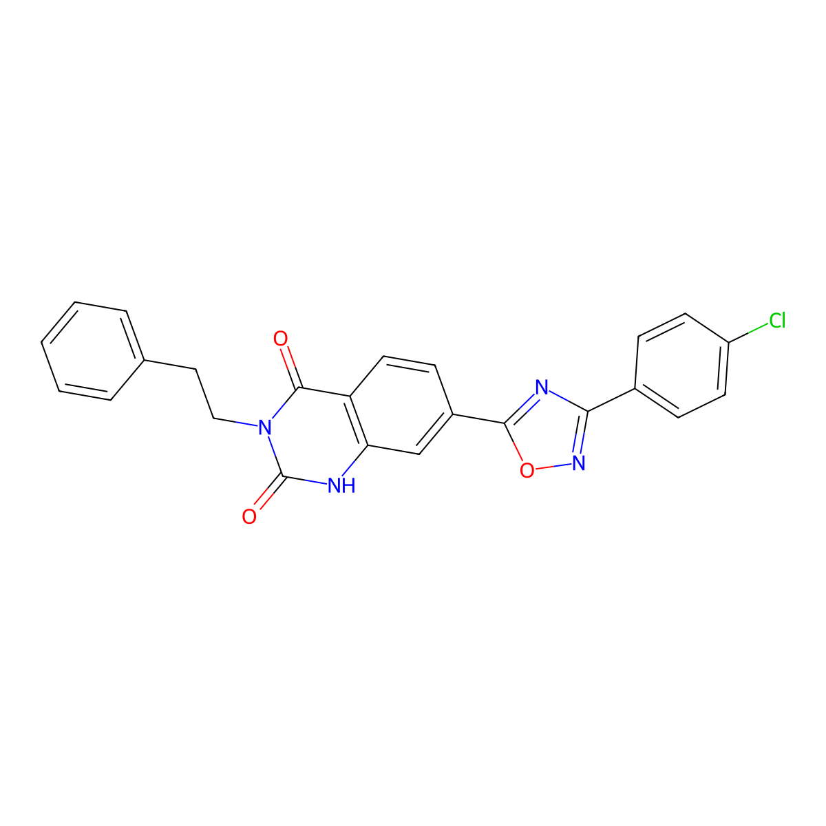 7-(3-(4-chlorophenyl)-1,2,4-oxadiazol-5-yl)-3-phenethylquinazoline-2,4(1H,3H)-dione molecular structure, CAS 1207032-64-1