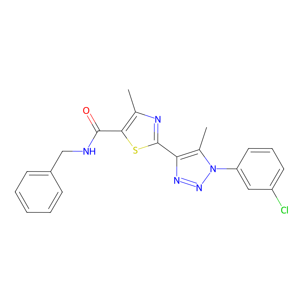 N-benzyl-2-[1-(3-chlorophenyl)-5-methyl-1H-1,2,3-triazol-4-yl]-4-methyl-1,3-thiazole-5-carboxamide molecular structure, CAS 1207032-68-5