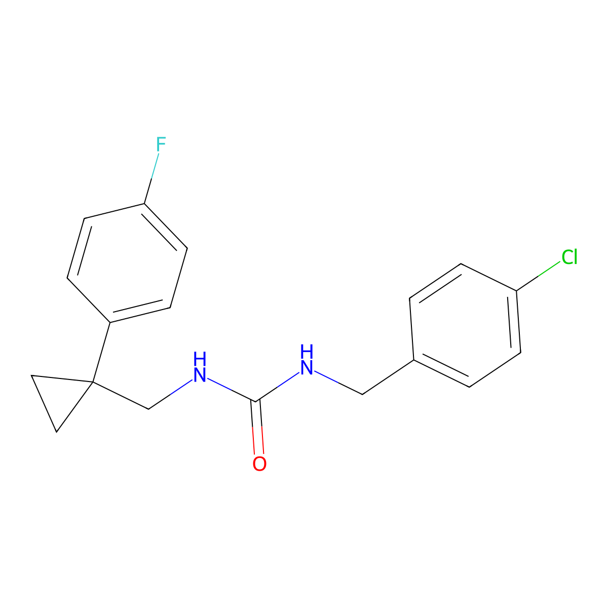 1-[(4-Chlorophenyl)methyl]-3-{[1-(4-fluorophenyl)cyclopropyl]methyl}urea molecular structure, CAS 1207032-69-6