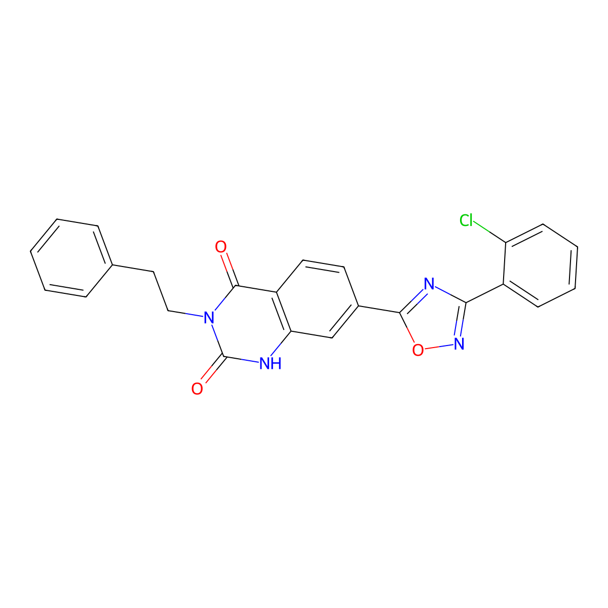 7-(3-(2-chlorophenyl)-1,2,4-oxadiazol-5-yl)-3-phenethylquinazoline-2,4(1H,3H)-dione molecular structure, CAS 1207032-70-9