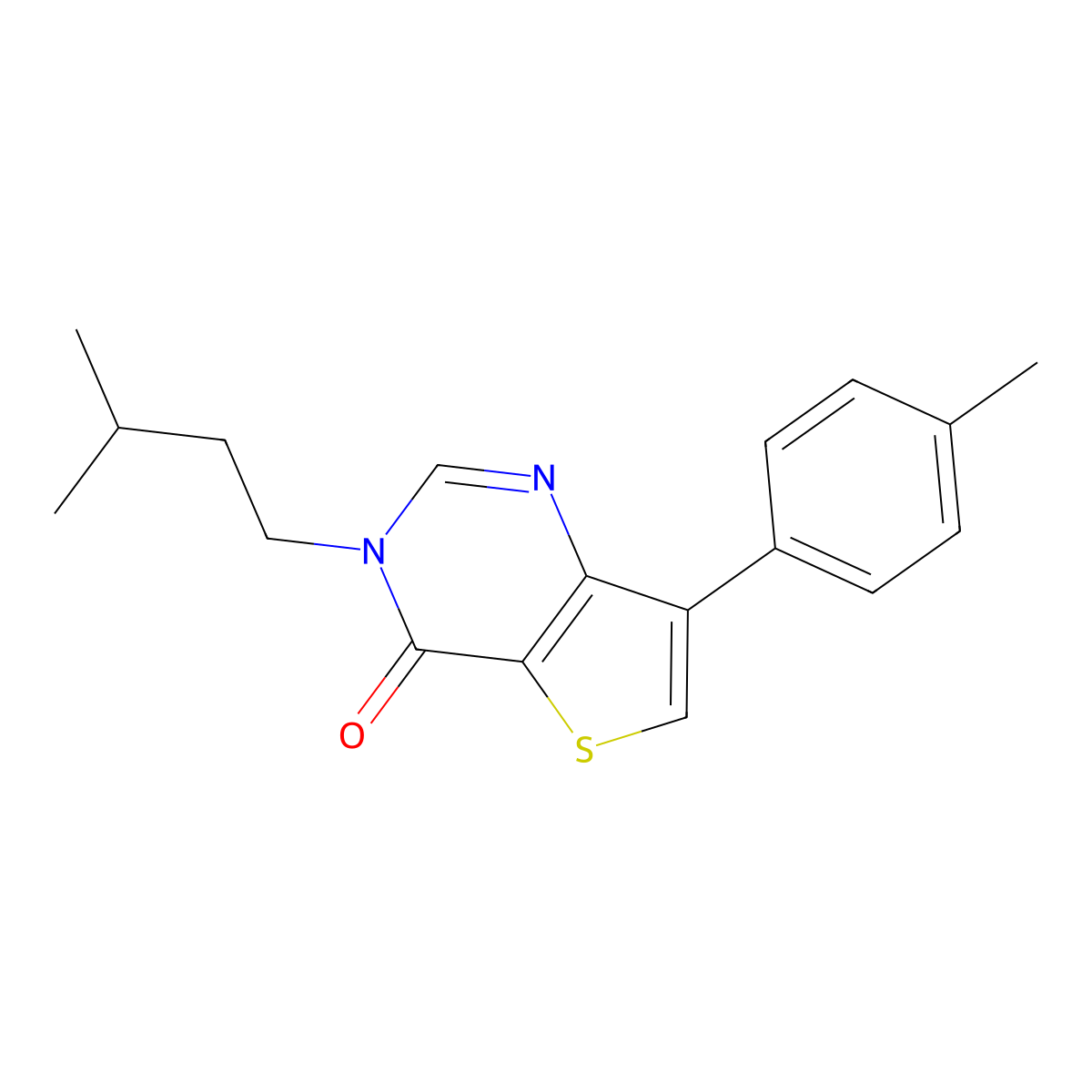 3-isopentyl-7-(p-tolyl)thieno[3,2-d]pyrimidin-4(3H)-one molecular structure, CAS 1207032-73-2