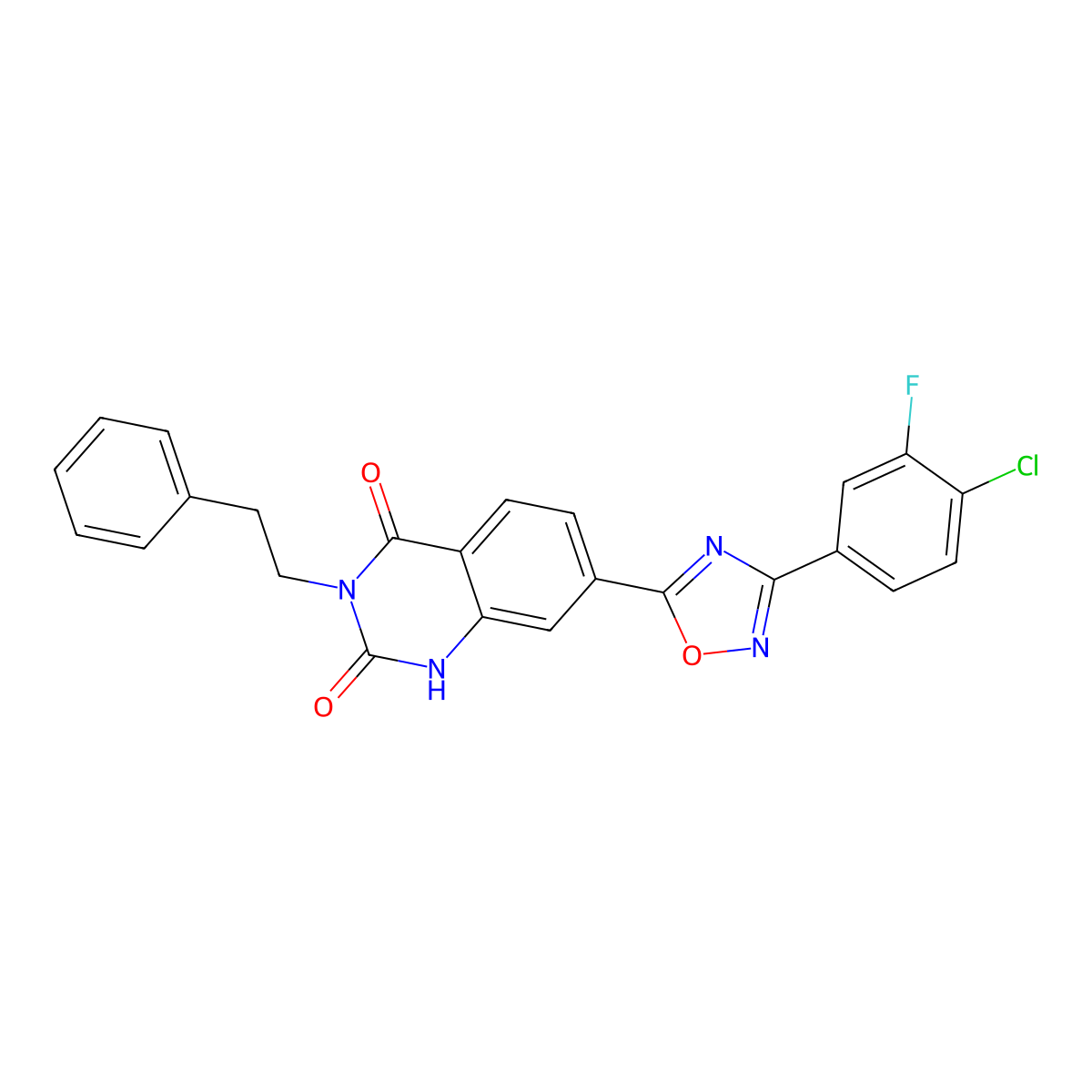 7-(3-(4-chloro-3-fluorophenyl)-1,2,4-oxadiazol-5-yl)-3-phenethylquinazoline-2,4(1H,3H)-dione molecular structure, CAS 1207032-74-3