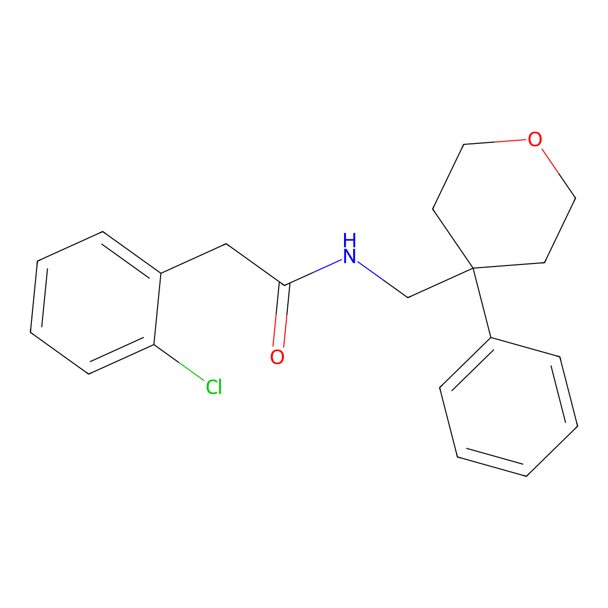 2-(2-chlorophenyl)-N-((4-phenyltetrahydro-2H-pyran-4-yl)methyl)acetamide molecular structure, CAS 1207032-77-6