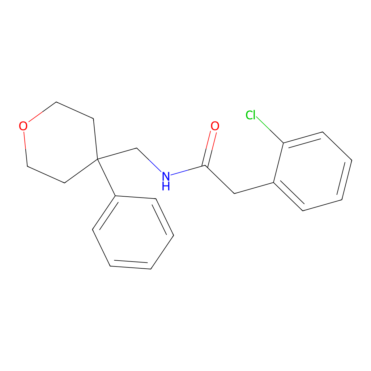2-(2-chlorophenyl)-N-((4-phenyltetrahydro-2H-pyran-4-yl)methyl)acetamide molecular structure, CAS 1207032-77-6