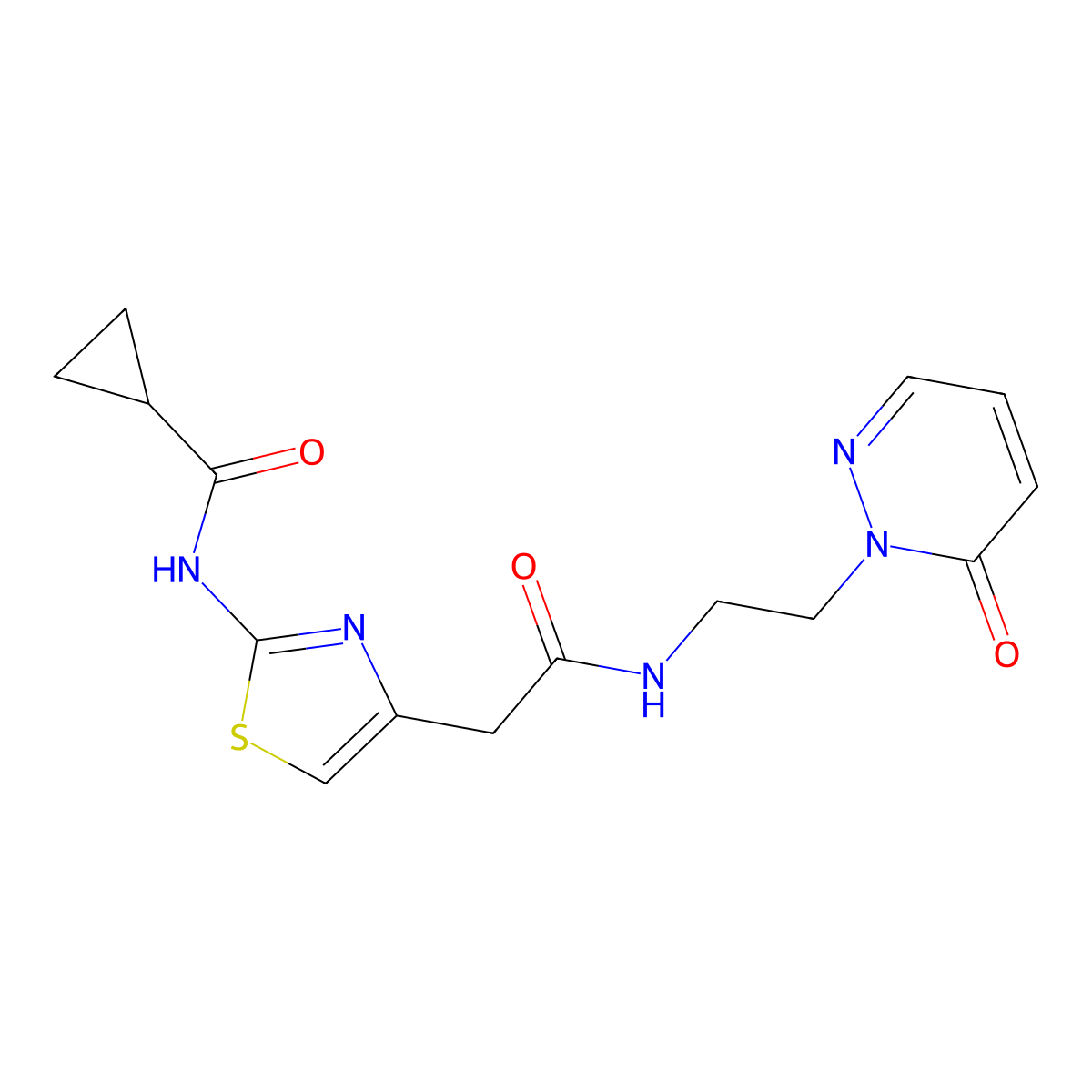 N-(4-(2-oxo-2-((2-(6-oxopyridazin-1(6H)-yl)ethyl)amino)ethyl)thiazol-2-yl)cyclopropanecarboxamide molecular structure, CAS 1207032-78-7