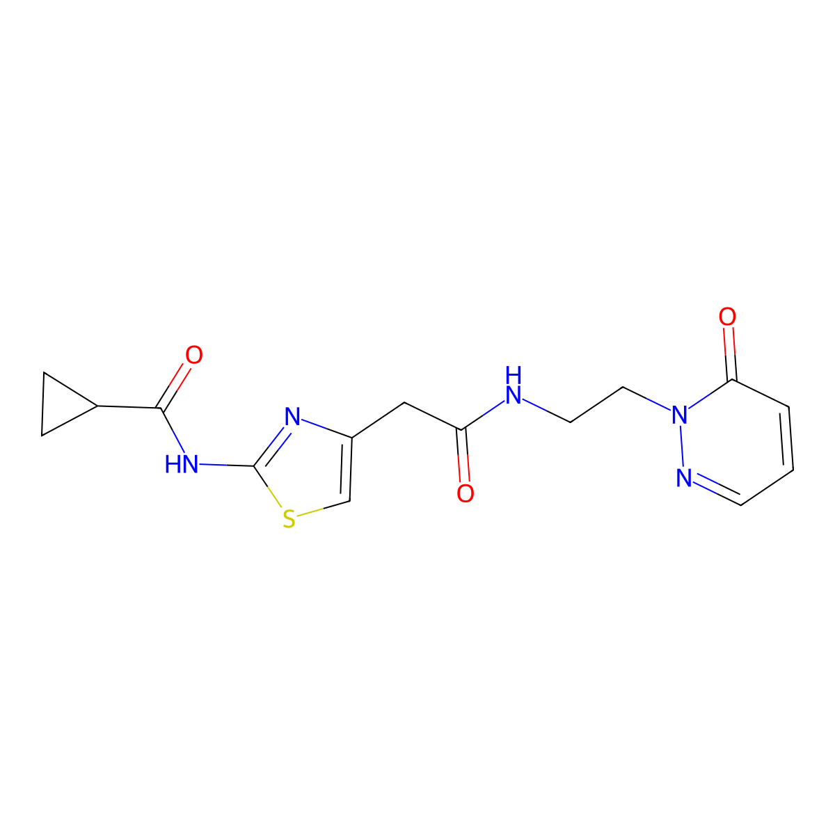 N-(4-(2-oxo-2-((2-(6-oxopyridazin-1(6H)-yl)ethyl)amino)ethyl)thiazol-2-yl)cyclopropanecarboxamide molecular structure, CAS 1207032-78-7