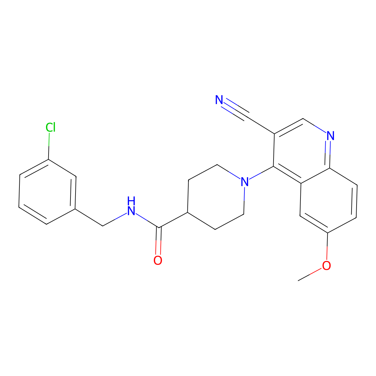 N-[(3-chlorophenyl)methyl]-1-(3-cyano-6-methoxyquinolin-4-yl)piperidine-4-carboxamide molecular structure, CAS 1207032-81-2