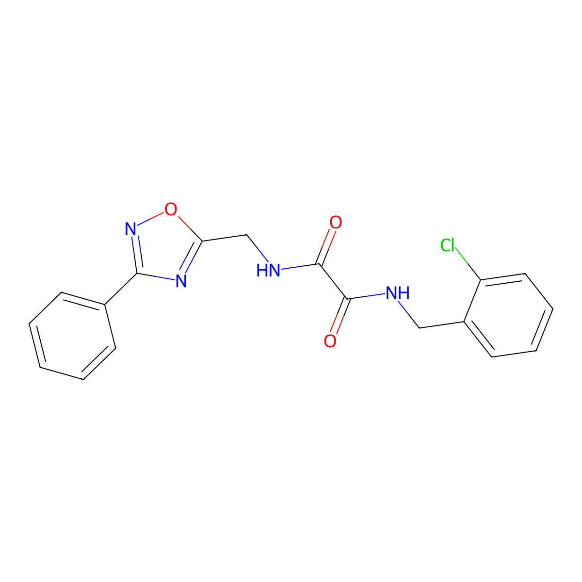 N1-(2-chlorobenzyl)-N2-((3-phenyl-1,2,4-oxadiazol-5-yl)methyl)oxalamide molecular structure, CAS 1207032-83-4