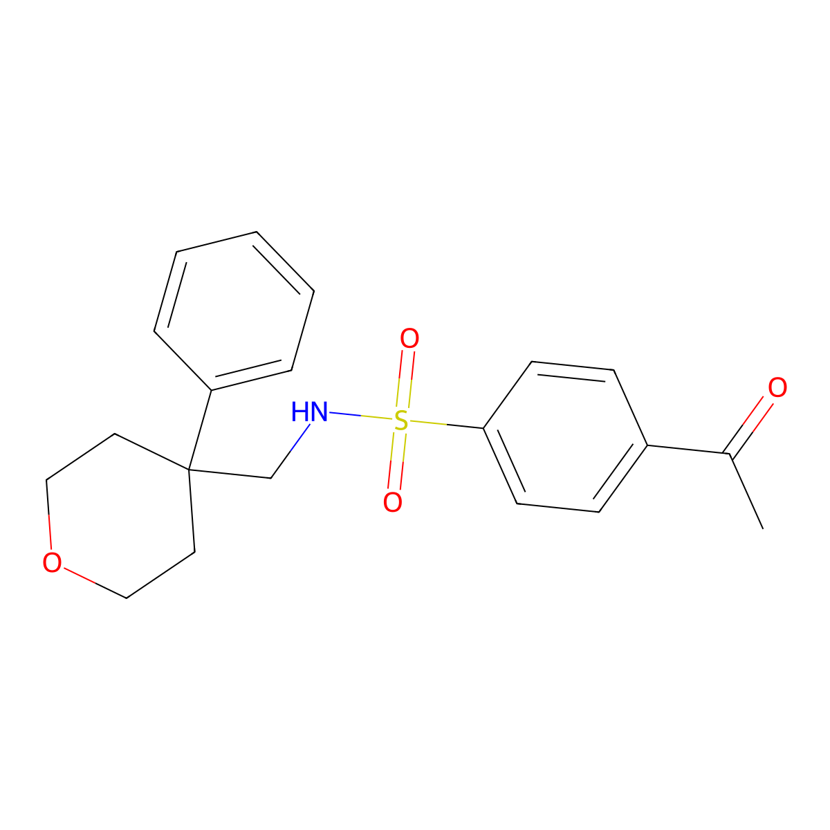 4-acetyl-N-[(4-phenyloxan-4-yl)methyl]benzene-1-sulfonamide molecular structure, CAS 1207032-85-6