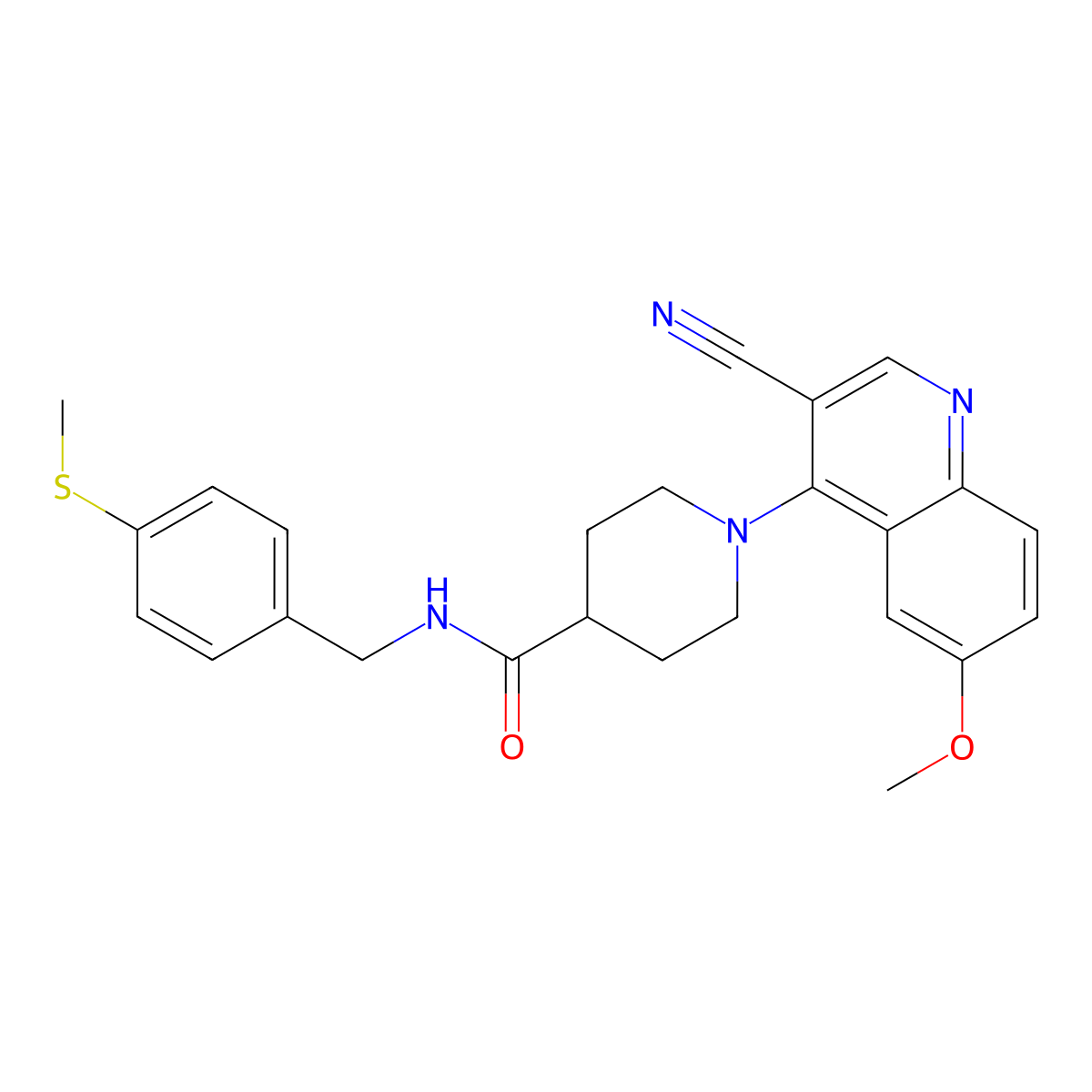 1-(3-cyano-6-methoxyquinolin-4-yl)-N-{[4-(methylsulfanyl)phenyl]methyl}piperidine-4-carboxamide molecular structure, CAS 1207032-90-3