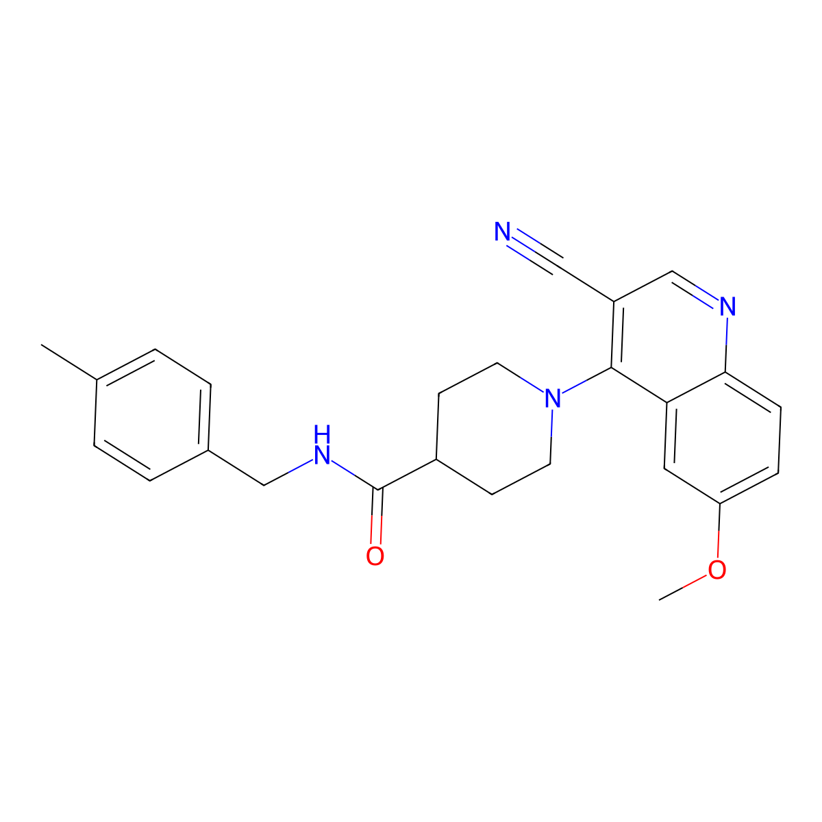1-(3-cyano-6-methoxyquinolin-4-yl)-N-[(4-methylphenyl)methyl]piperidine-4-carboxamide molecular structure, CAS 1207032-97-0