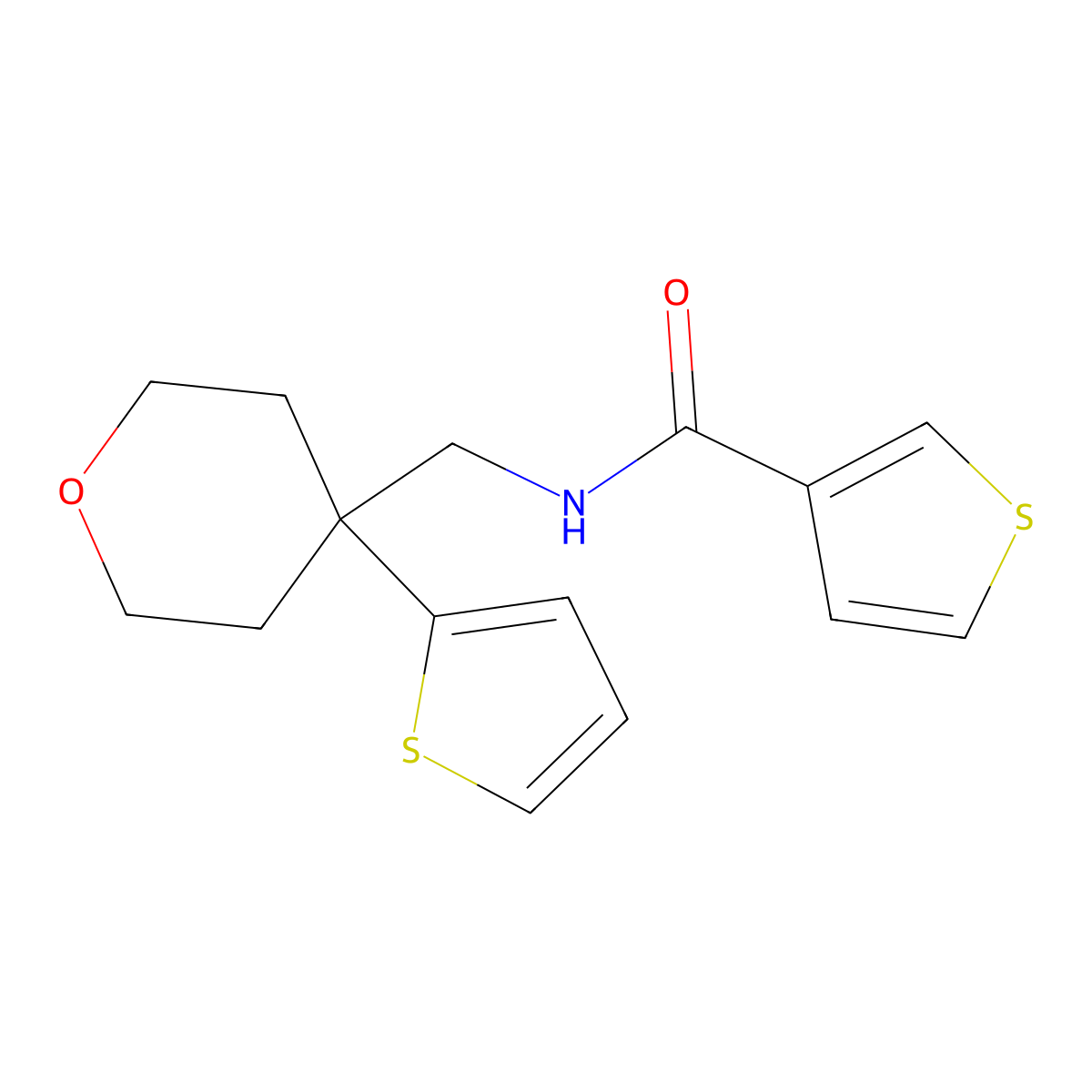 N-((4-(thiophen-2-yl)tetrahydro-2H-pyran-4-yl)methyl)thiophene-3-carboxamide molecular structure, CAS 1207033-00-8