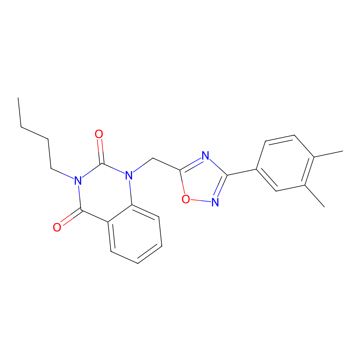 3-butyl-1-((3-(3,4-dimethylphenyl)-1,2,4-oxadiazol-5-yl)methyl)quinazoline-2,4(1H,3H)-dione molecular structure, CAS 1207033-02-0