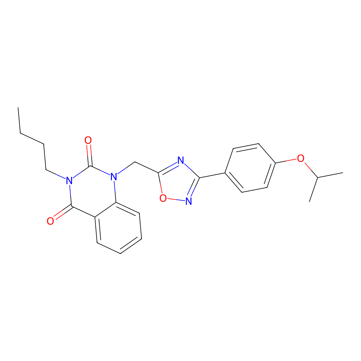 3-butyl-1-((3-(4-isopropoxyphenyl)-1,2,4-oxadiazol-5-yl)methyl)quinazoline-2,4(1H,3H)-dione molecular structure, CAS 1207033-09-7