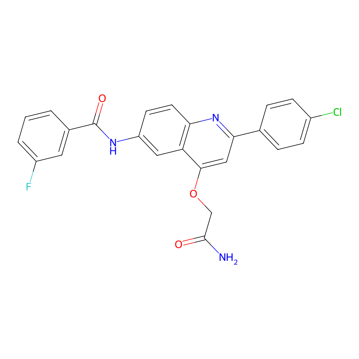N-[4-(carbamoylmethoxy)-2-(4-chlorophenyl)quinolin-6-yl]-3-fluorobenzamide molecular structure, CAS 1207033-30-4